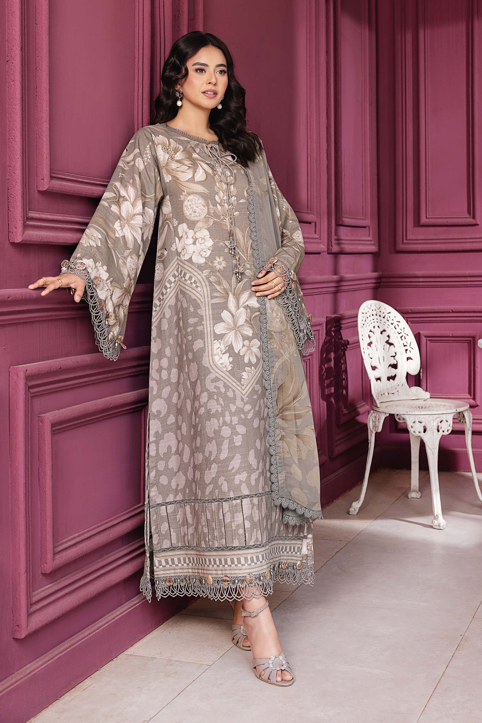 3 Pc Unstitched Printed Slub Khaddar Suit