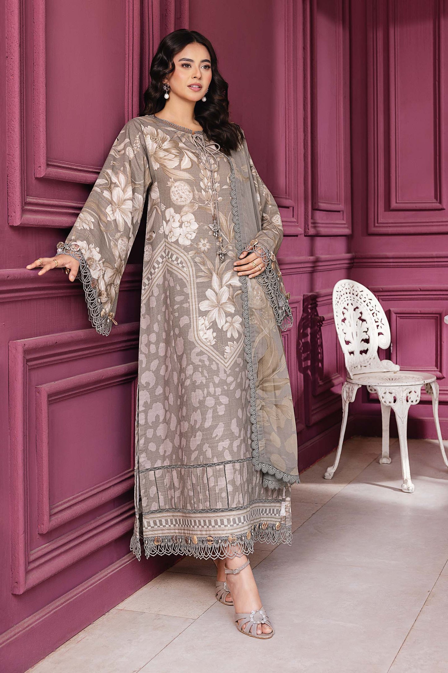3 Pc Unstitched Printed Slub Khaddar Suit