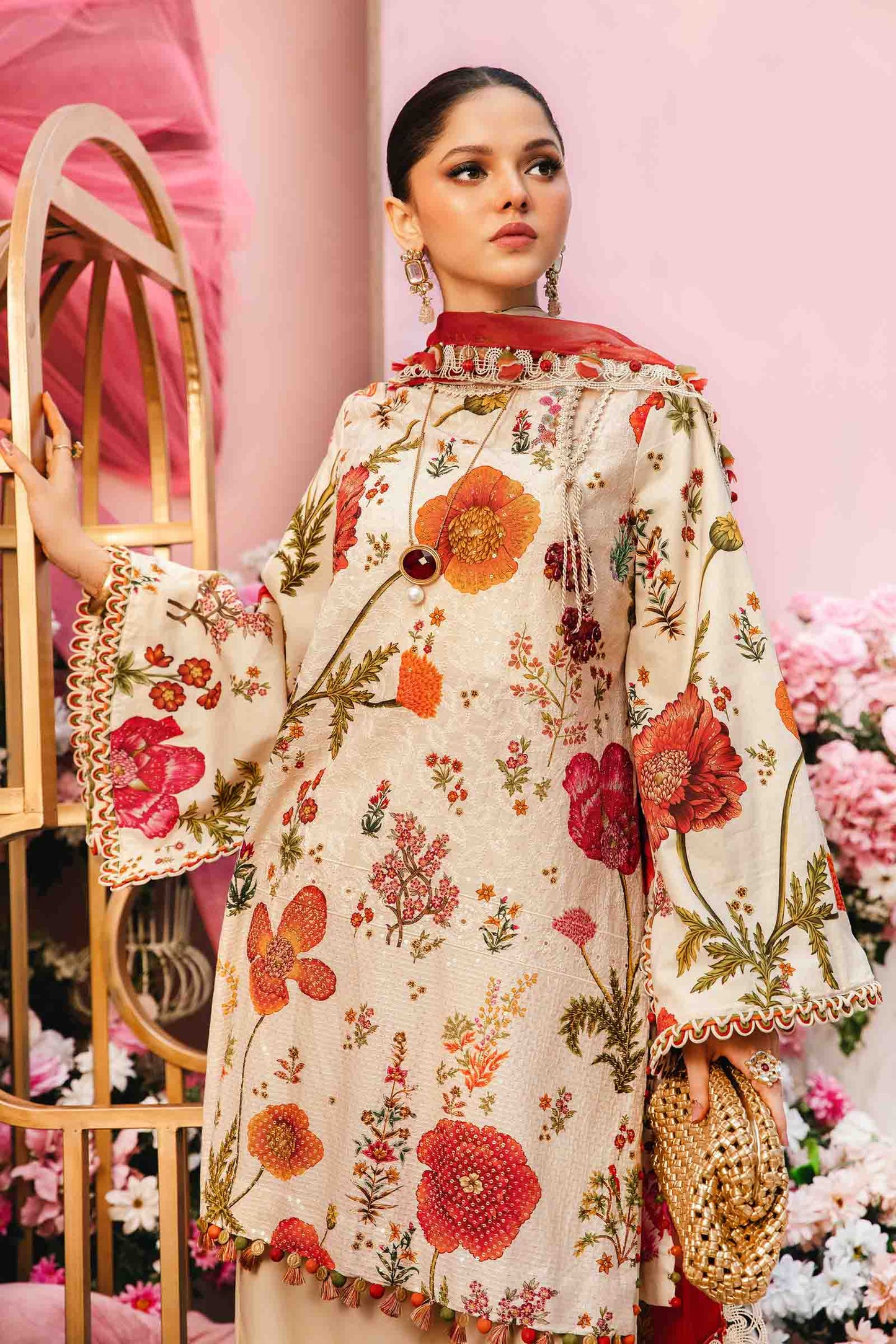 3 Piece Unstitched Embroidered Lawn Suit | MPT-2607-A