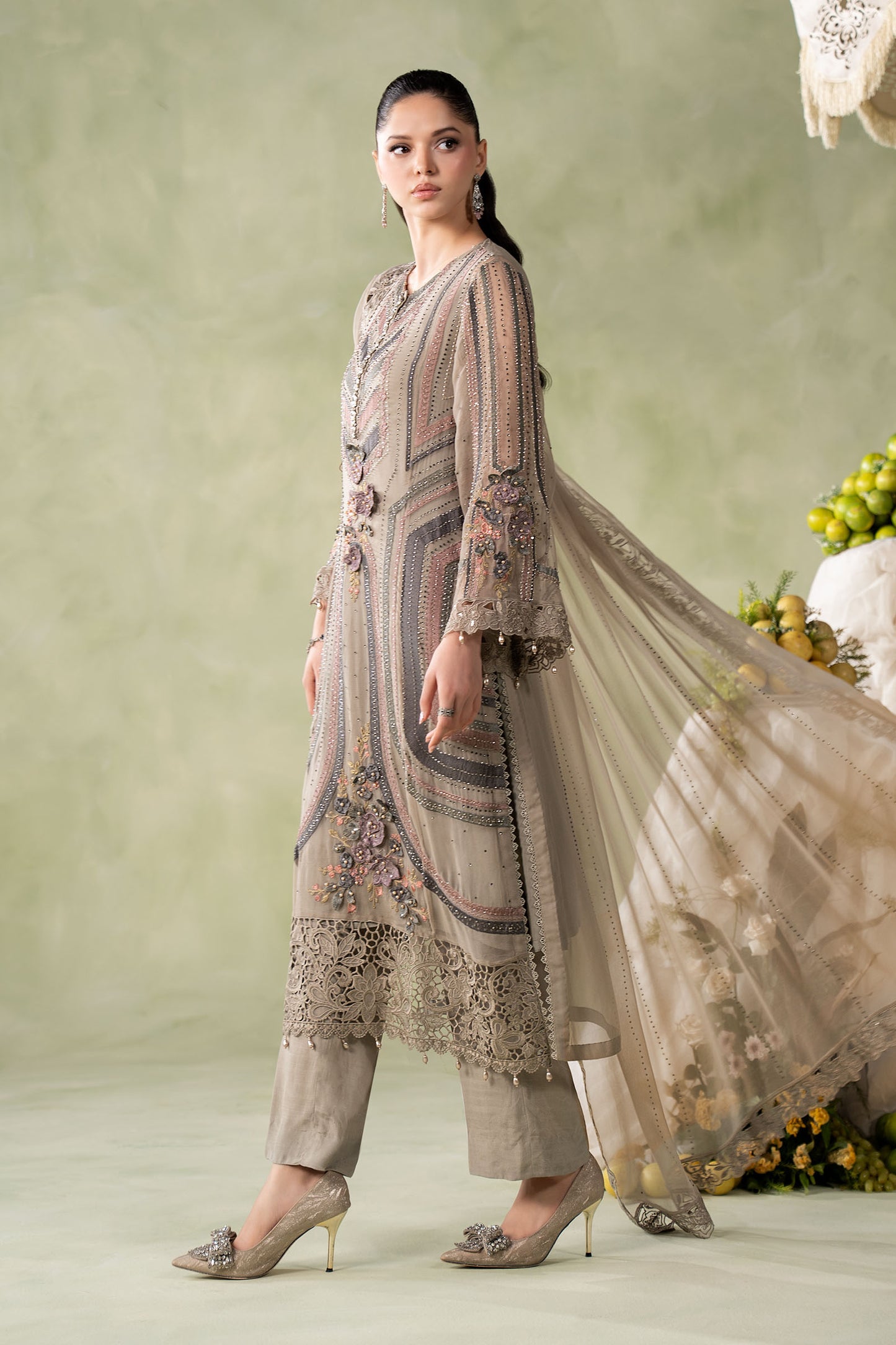 3 Piece Embroidered Chiffon Suit