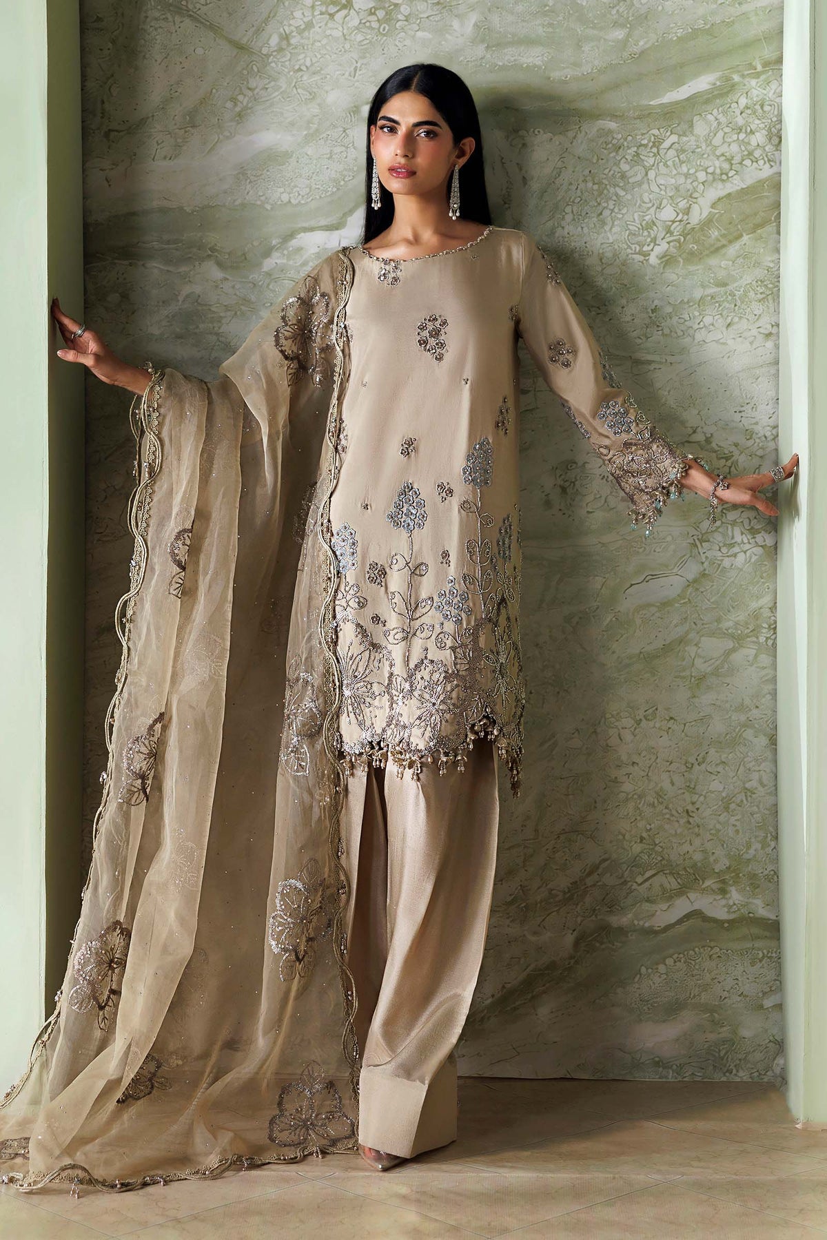 3 Piece Unstitched Embroidered Tusser Silk Suit
