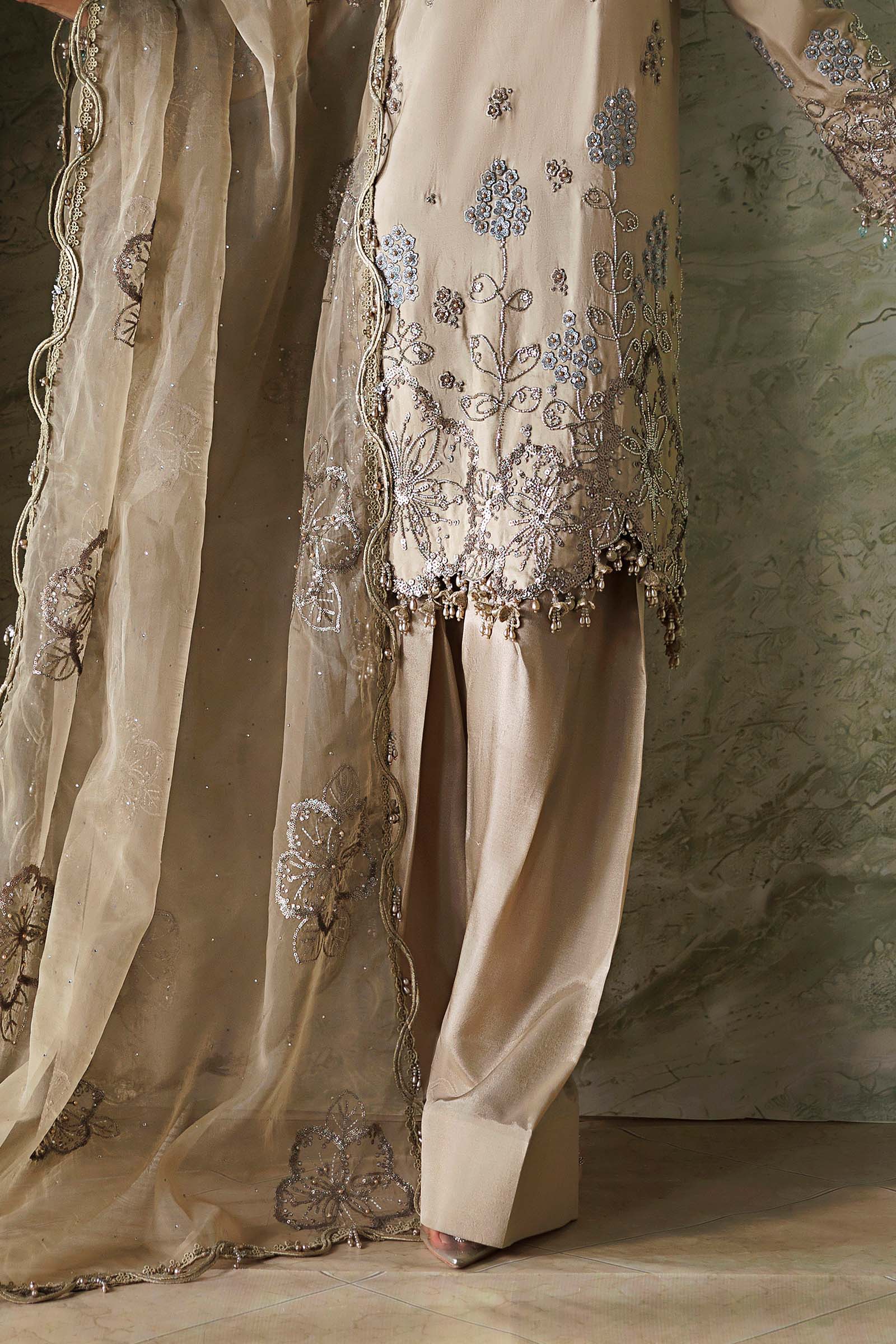 3 Piece Unstitched Embroidered Tusser Silk Suit