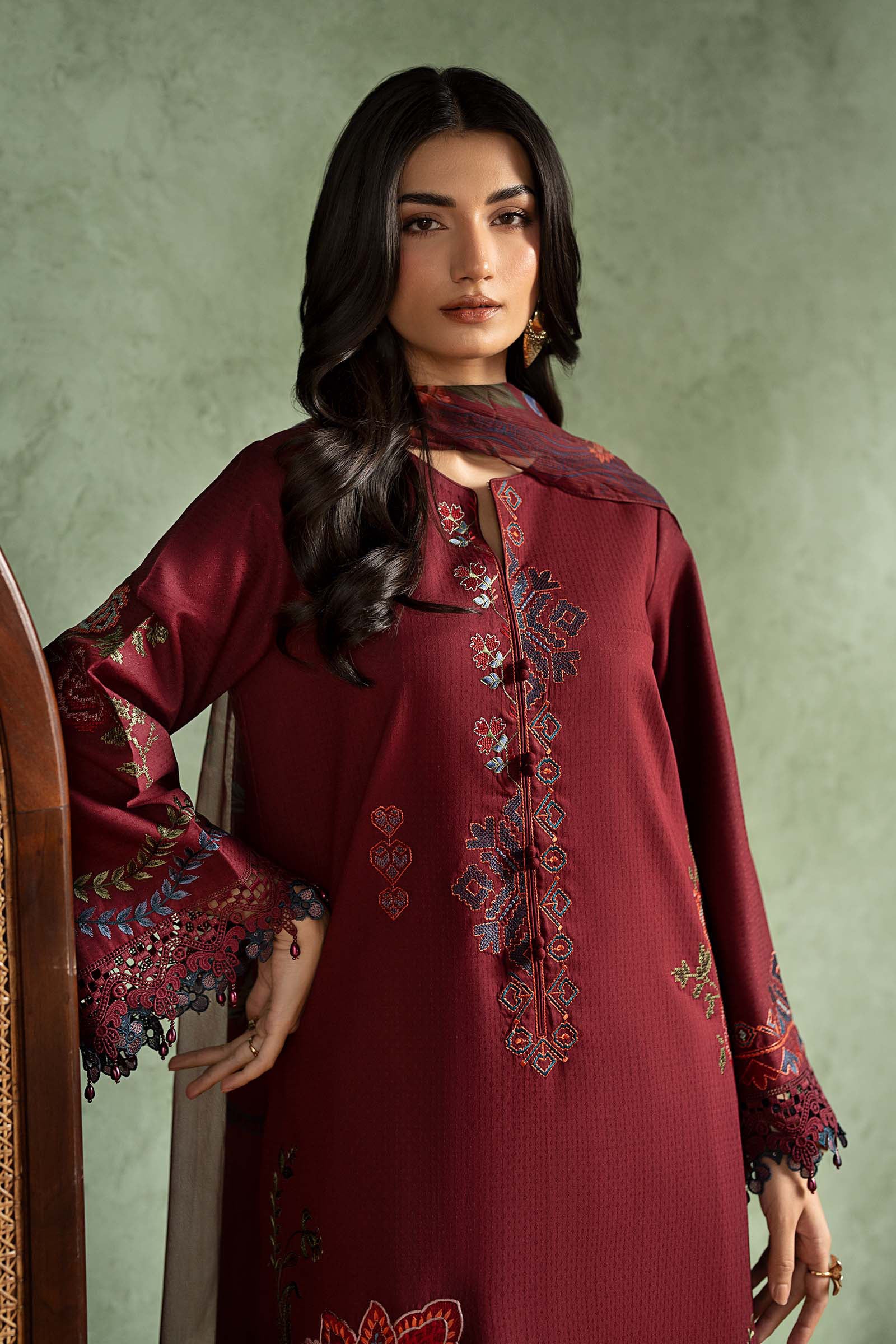 3 Piece Embroidered Dobby Linen Suit
