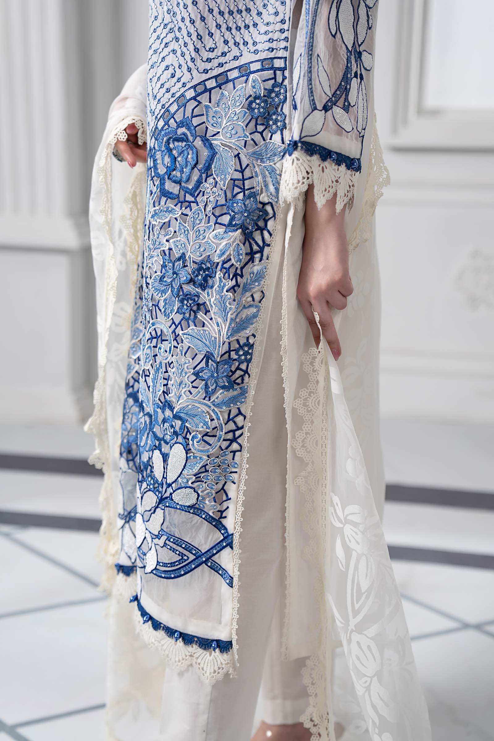 3 Piece Embroidered Paper Cotton Suit | DS-2510-A