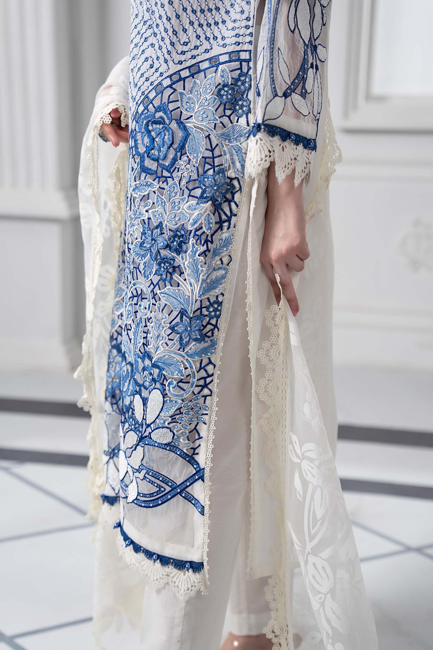 3 Piece Embroidered Paper Cotton Suit | DS-2510-A