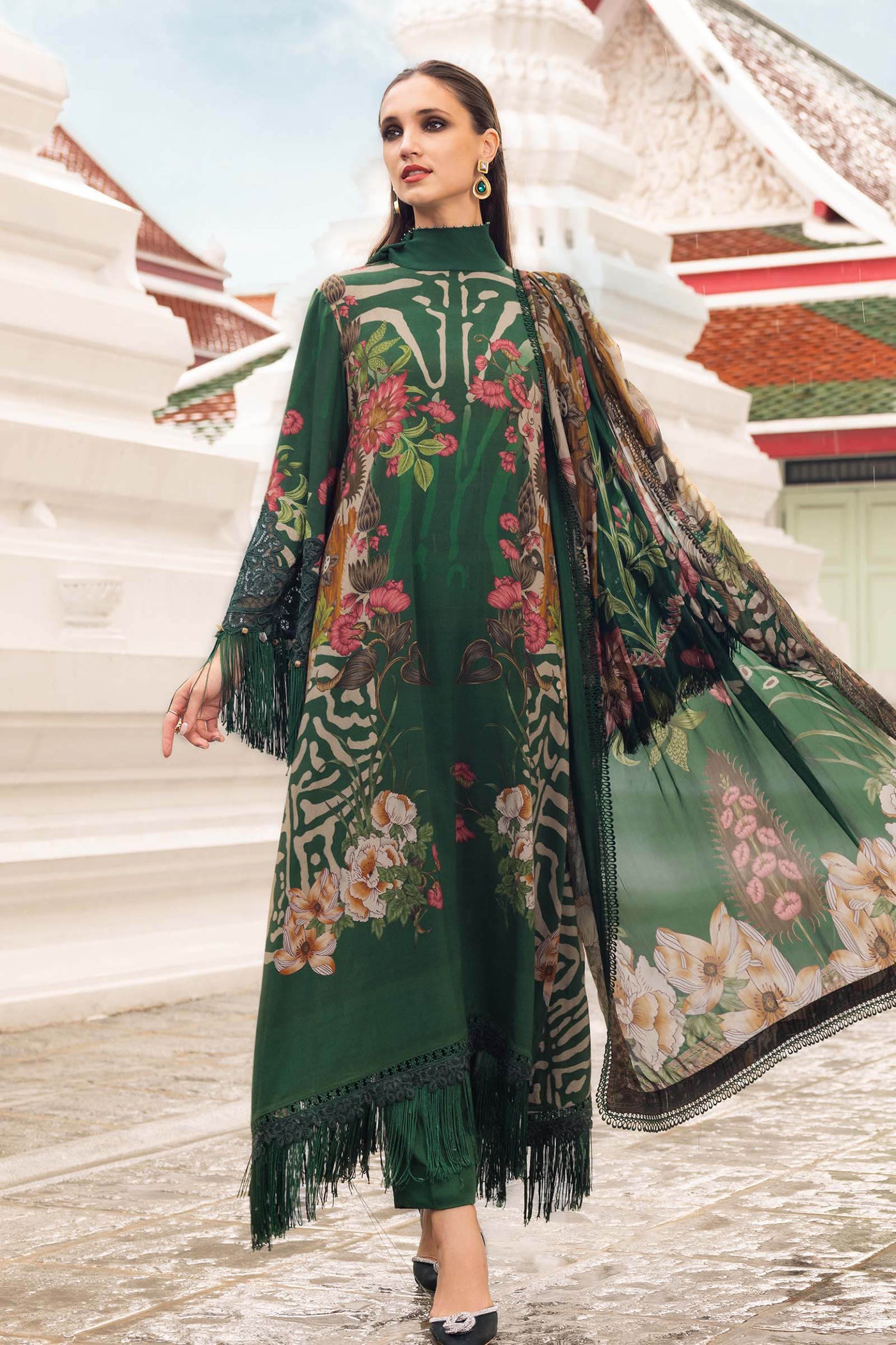 3 Piece Unstitched Embroidered Linen Suit