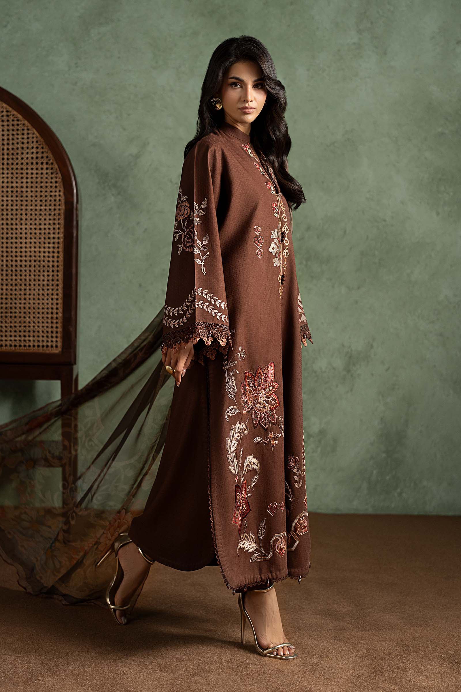 3 Piece Embroidered Dobby Linen Suit