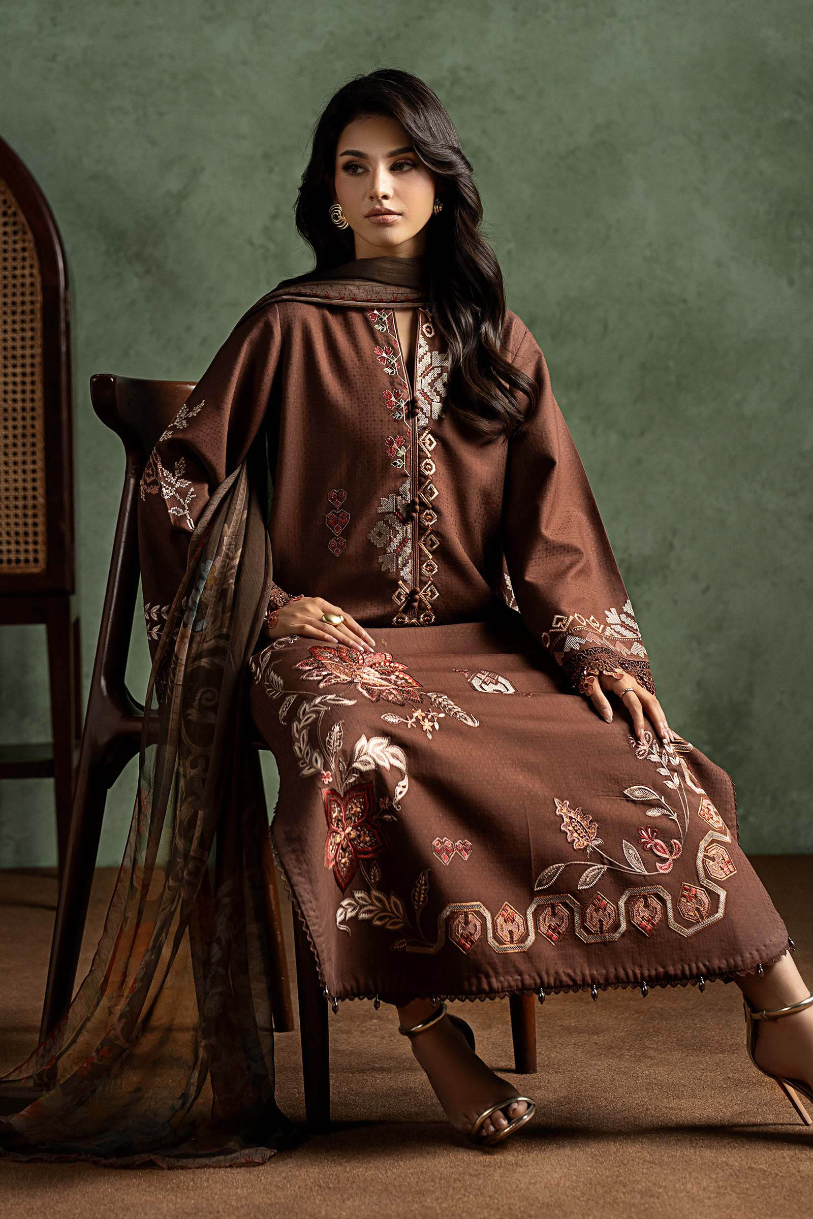 3 Piece Embroidered Dobby Linen Suit