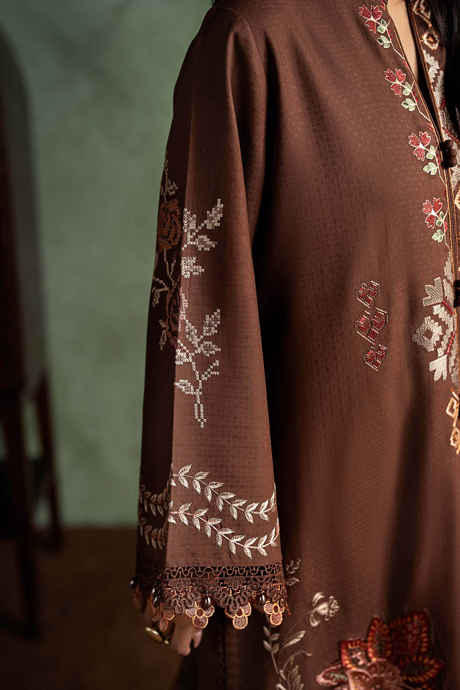 3 Piece Embroidered Dobby Linen Suit