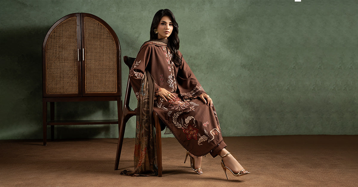 3 Piece Embroidered Dobby Linen Suit