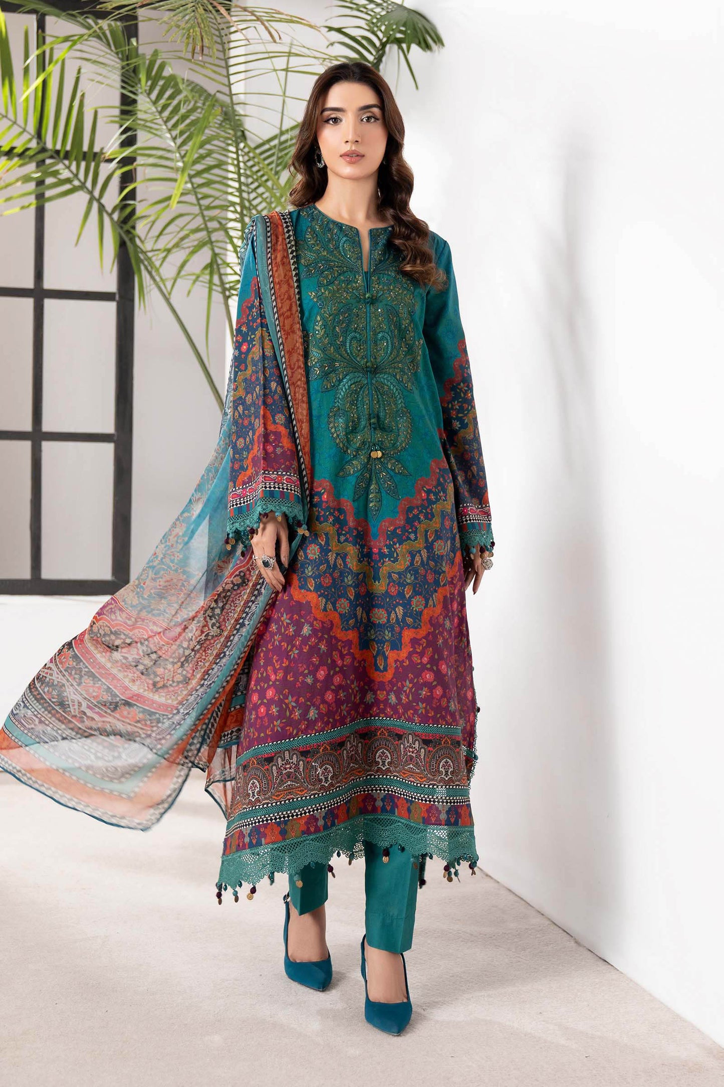 3 Piece Embroidered Cambric Suit