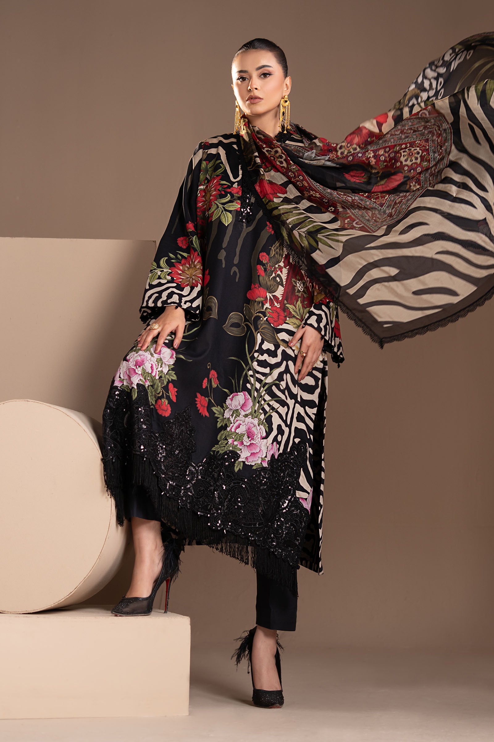 3 Piece Embroidered Linen Suit