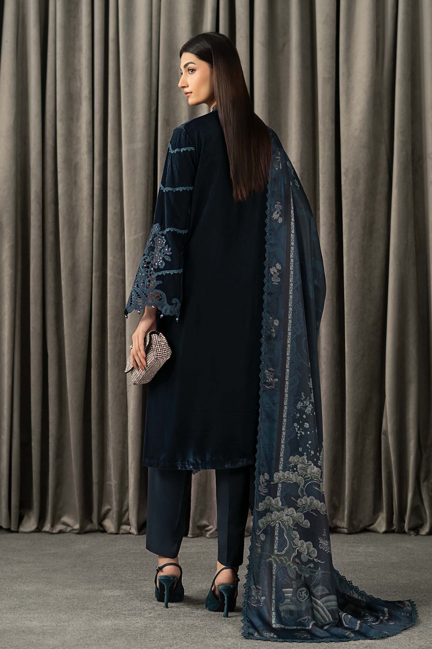 3 Piece Embroidered Velvet Suit