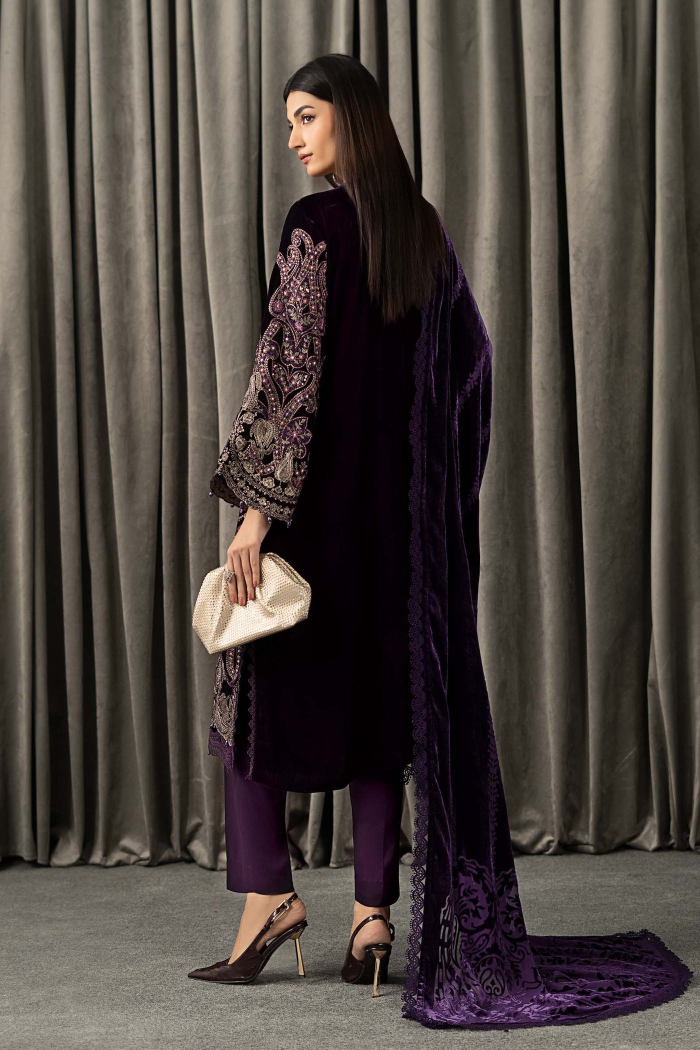 3 Piece Embroidered Velvet Suit