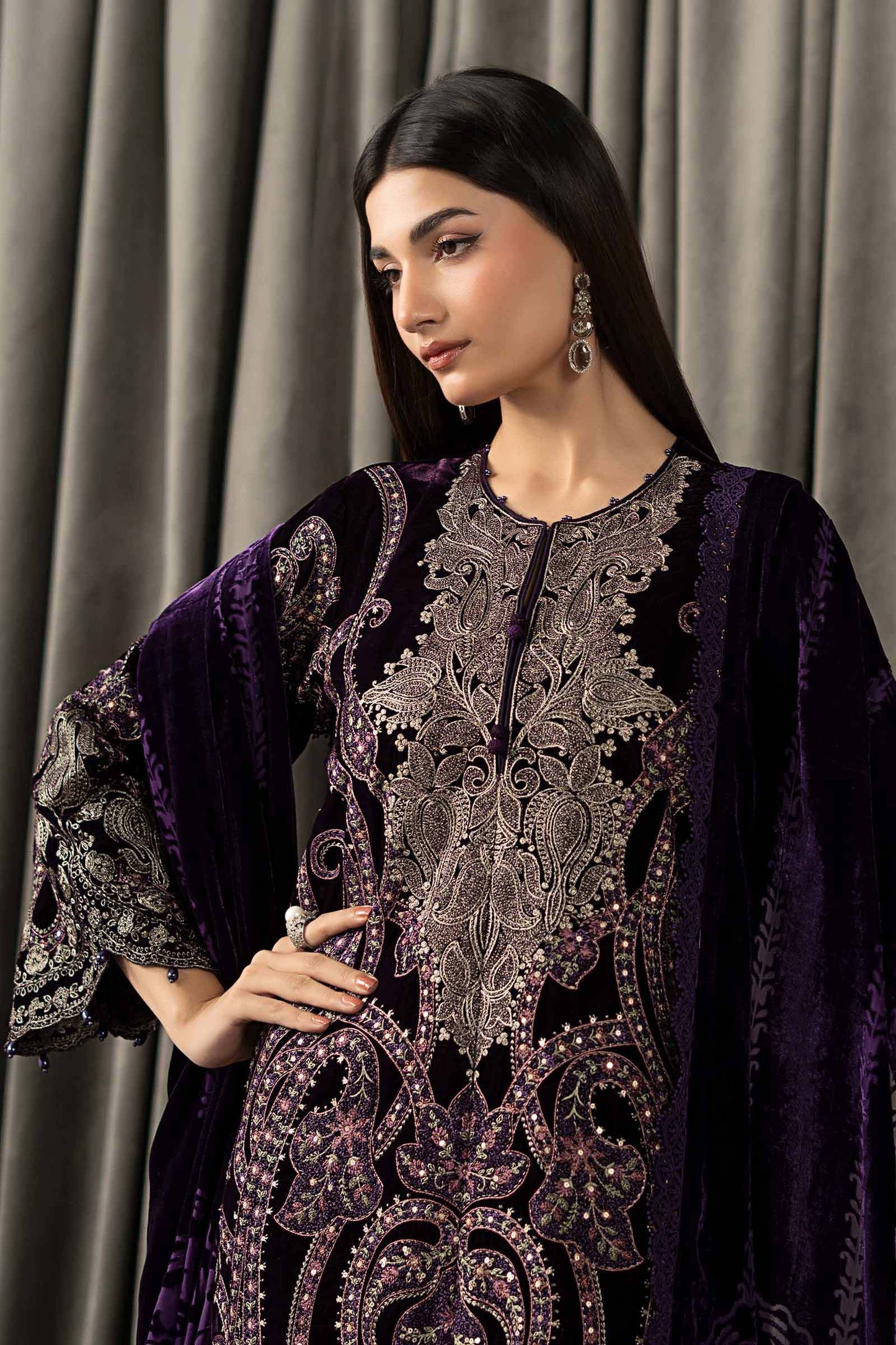 3 Piece Embroidered Velvet Suit