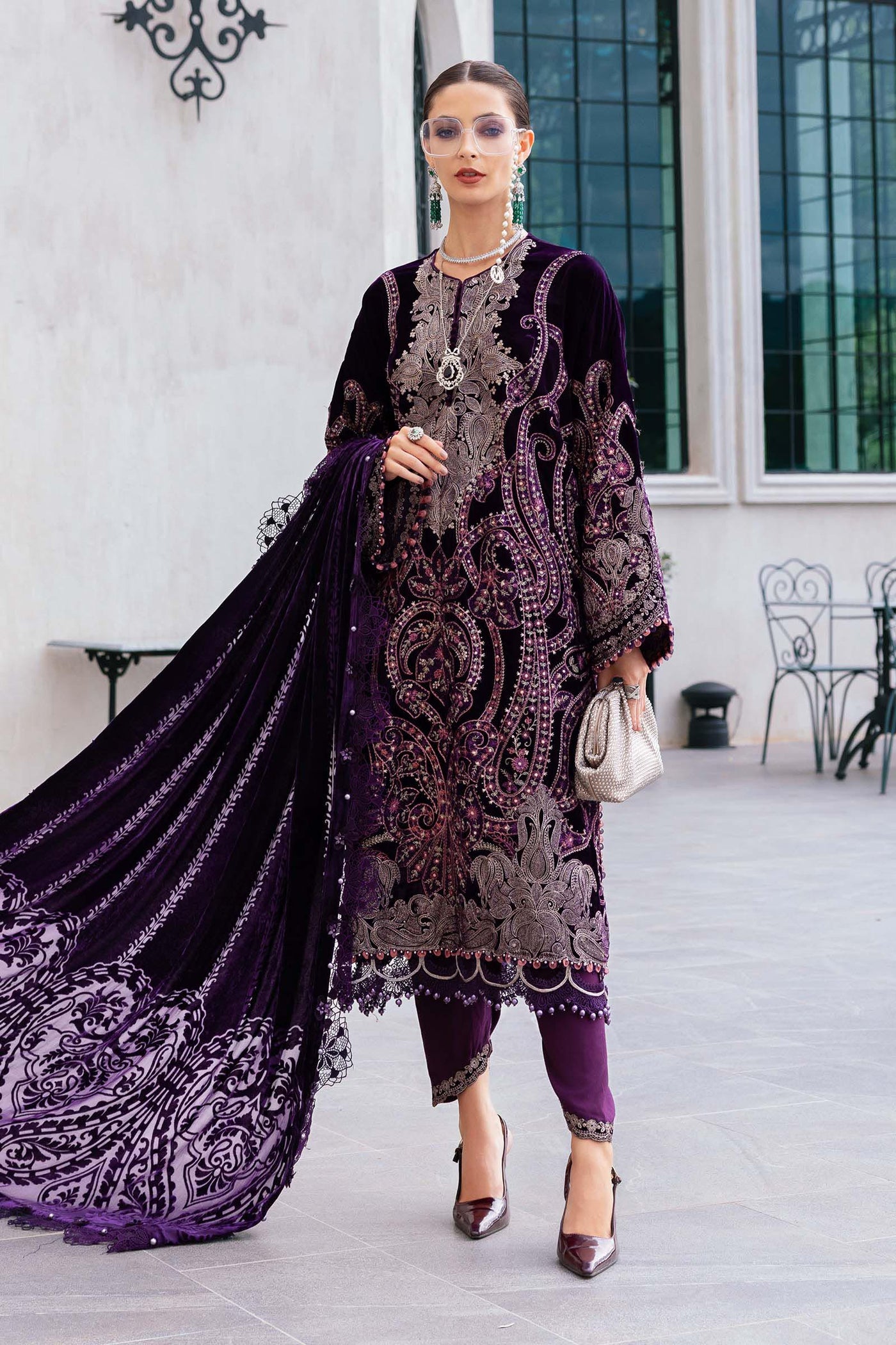3 Piece Unstitched Embroidered Velvet Suit