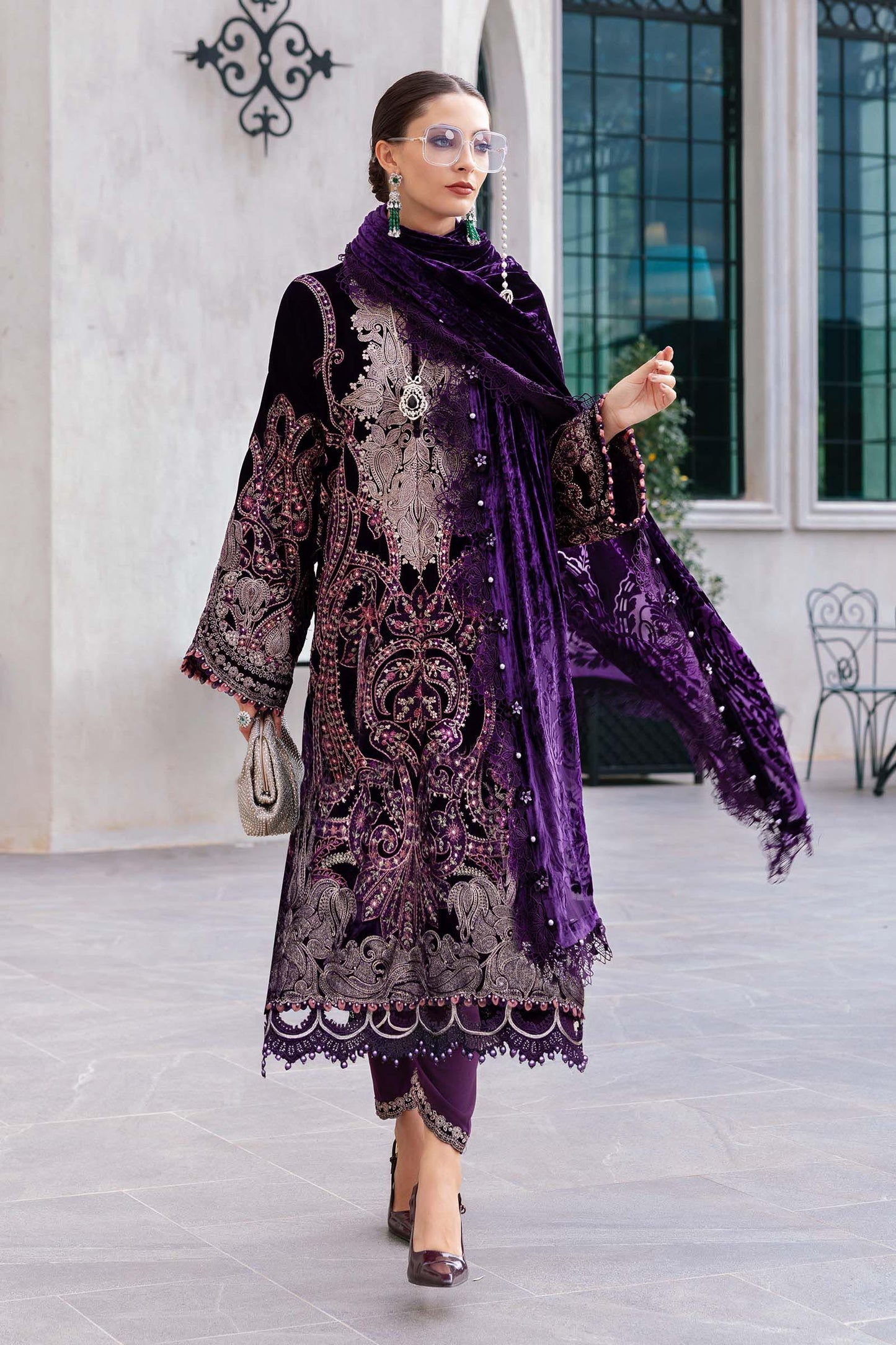 3 Piece Unstitched Embroidered Velvet Suit