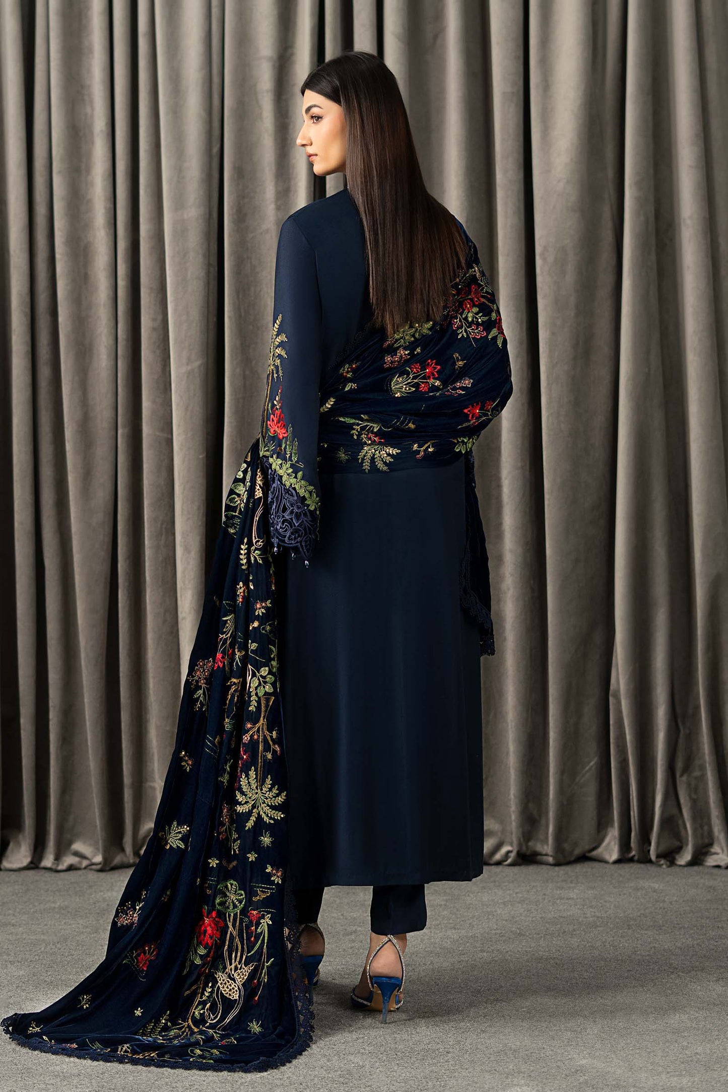 3 Piece Embroidered Twill Linen Suit