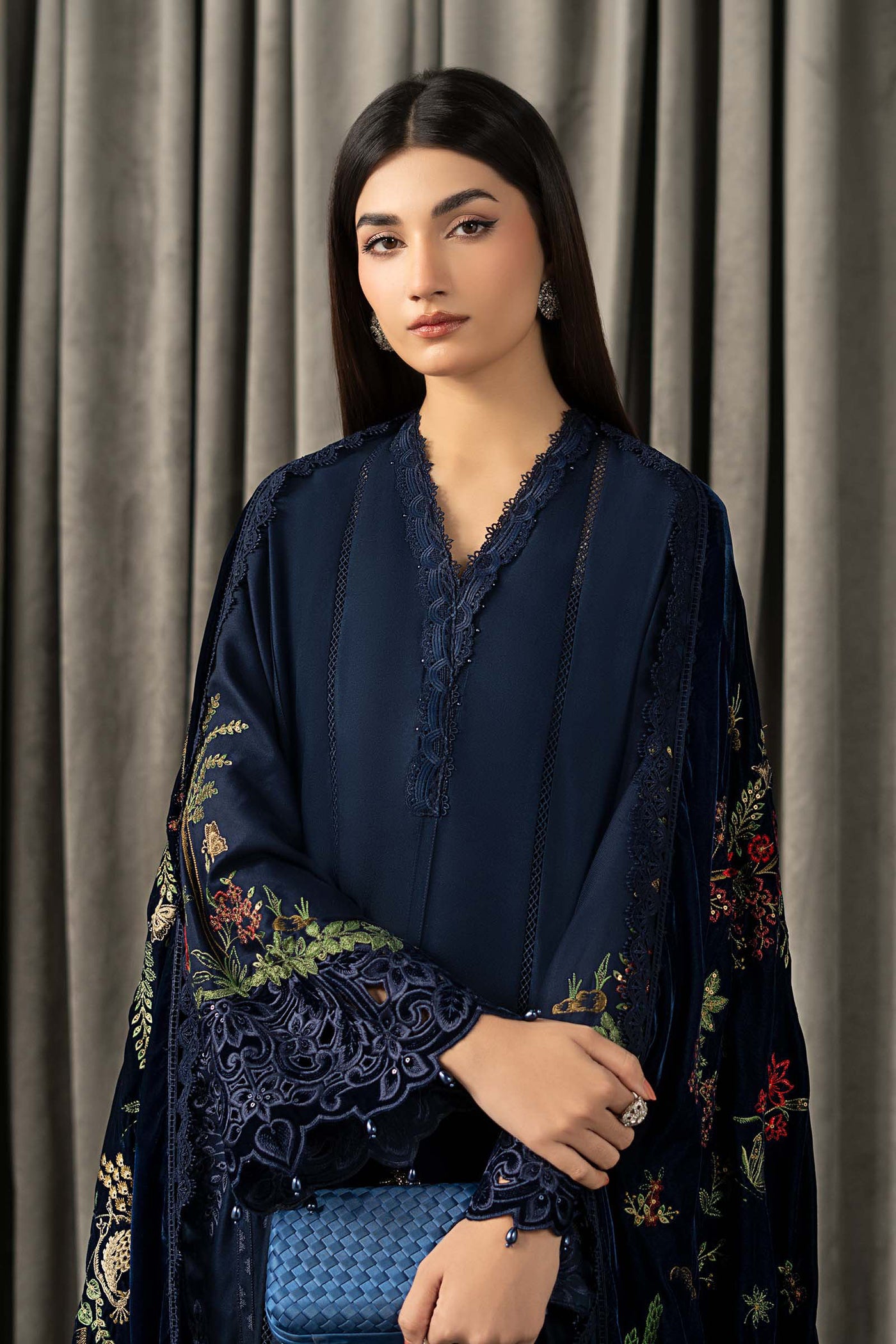 3 Piece Embroidered Twill Linen Suit