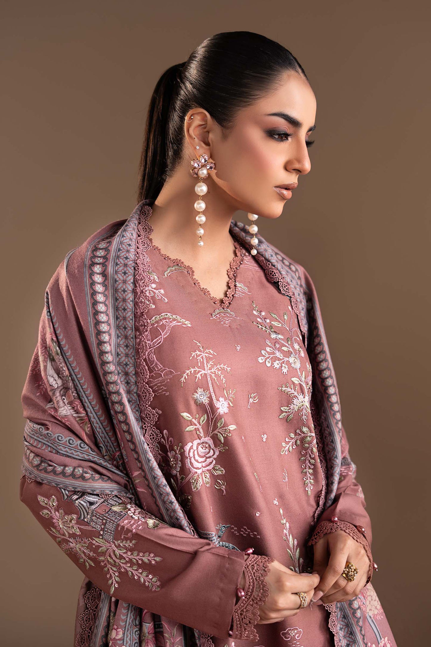 3 Piece Embroidered Twill Linen Suit