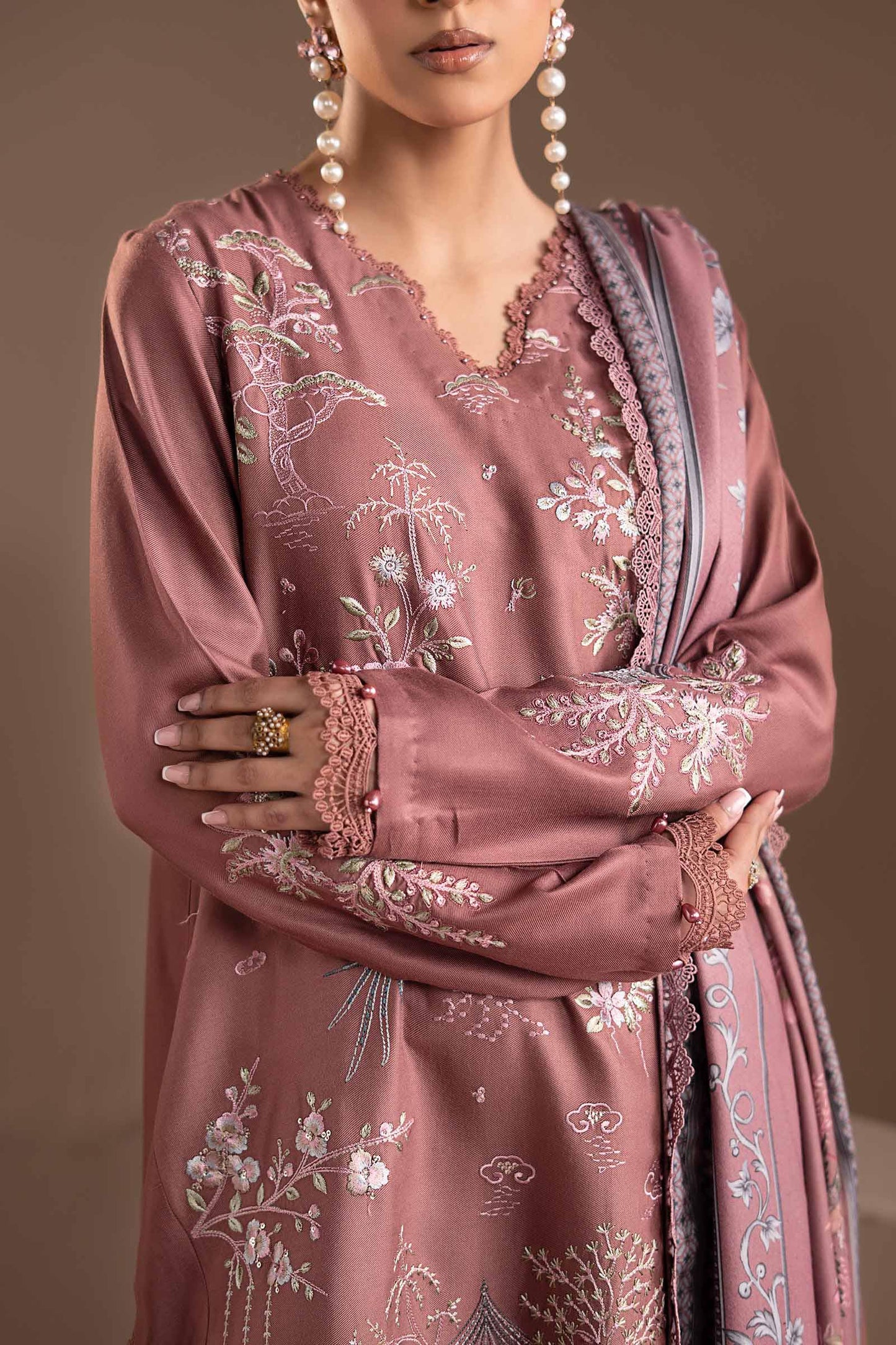 3 Piece Embroidered Twill Linen Suit