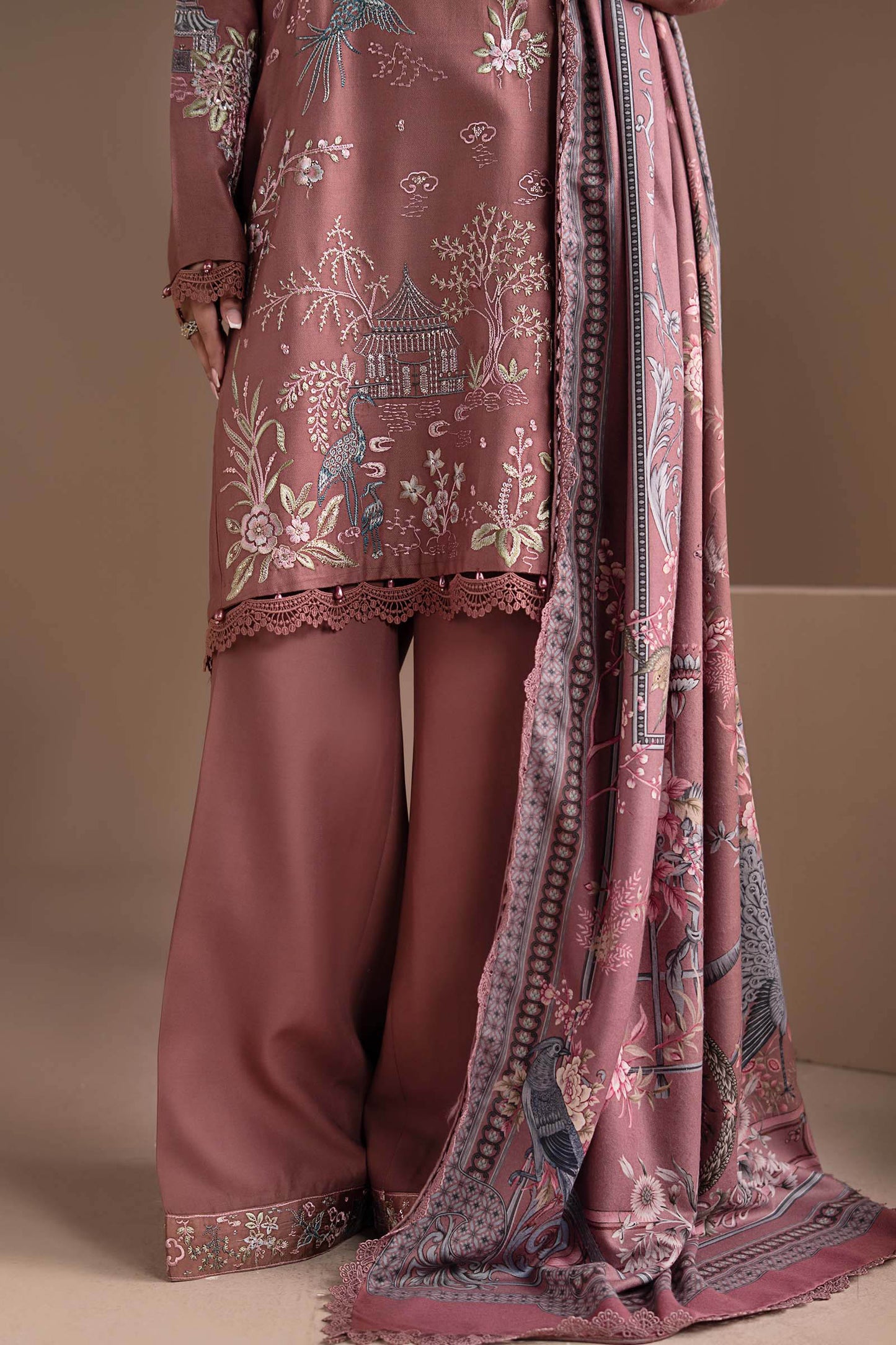 3 Piece Embroidered Twill Linen Suit