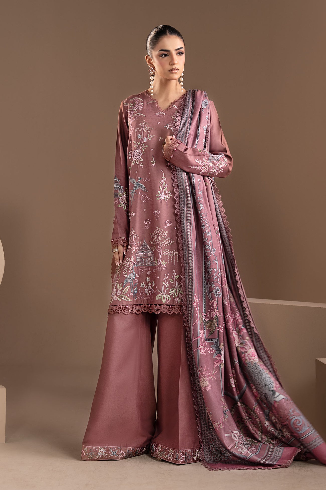 3 Piece Embroidered Twill Linen Suit