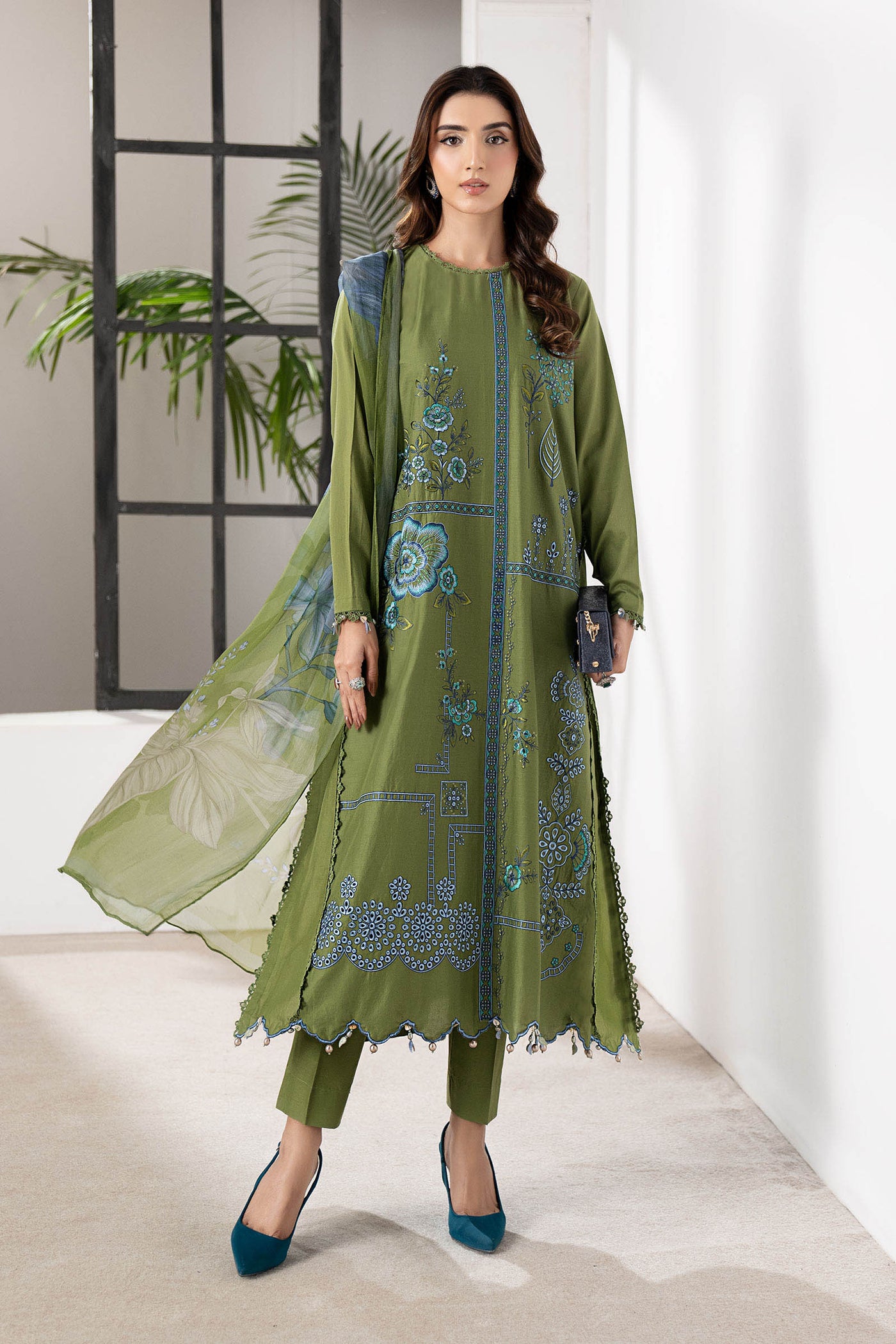 3 Piece Embroidered Cambric Suit