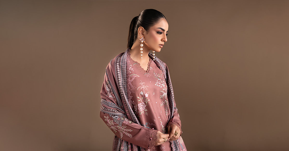 3 Piece Embroidered Twill Linen Suit