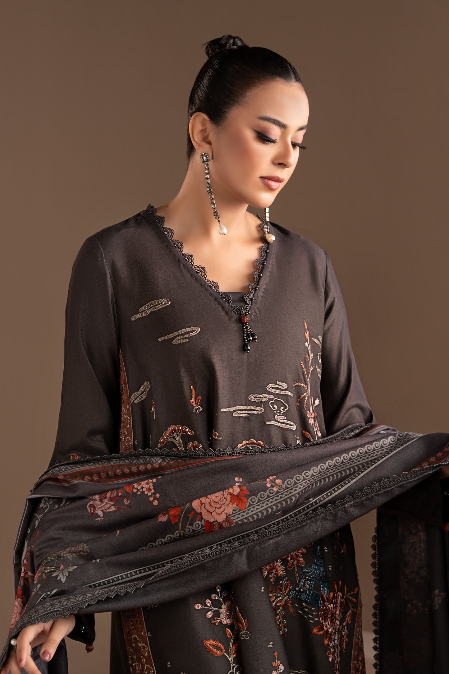 3 Piece Embroidered Twill Linen Suit