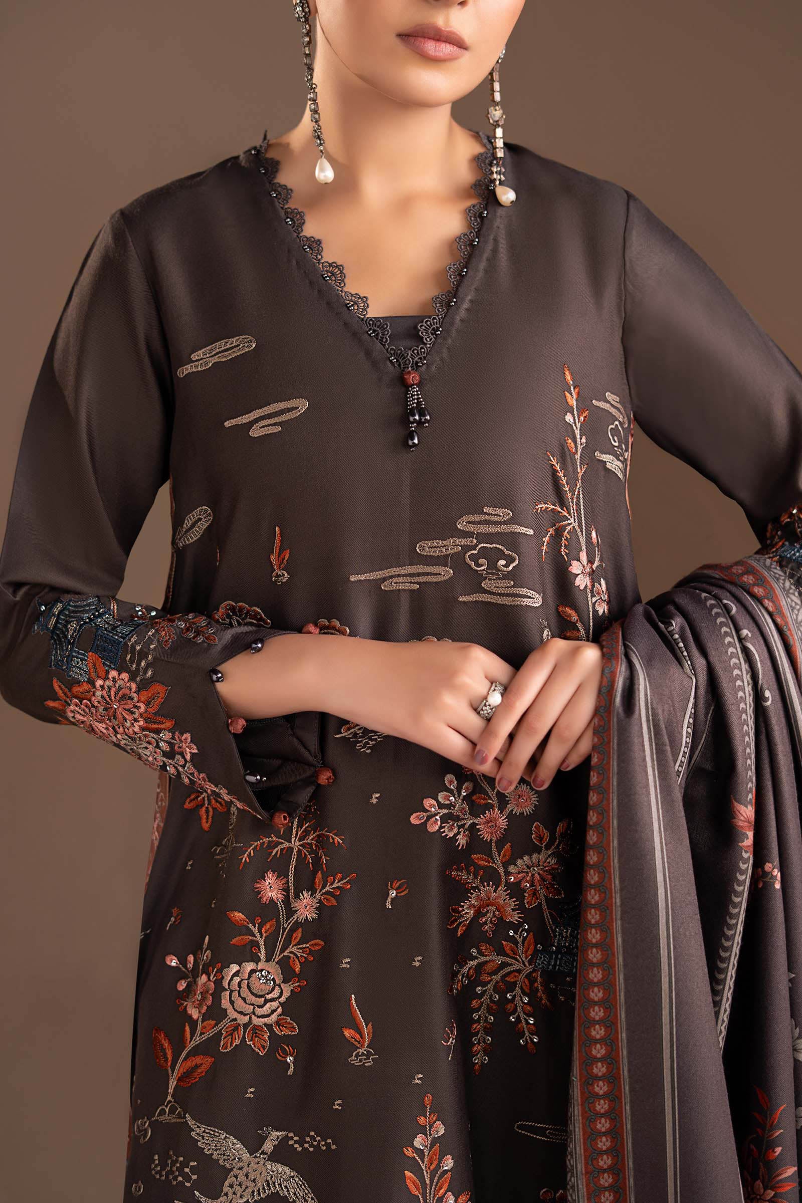 3 Piece Embroidered Twill Linen Suit