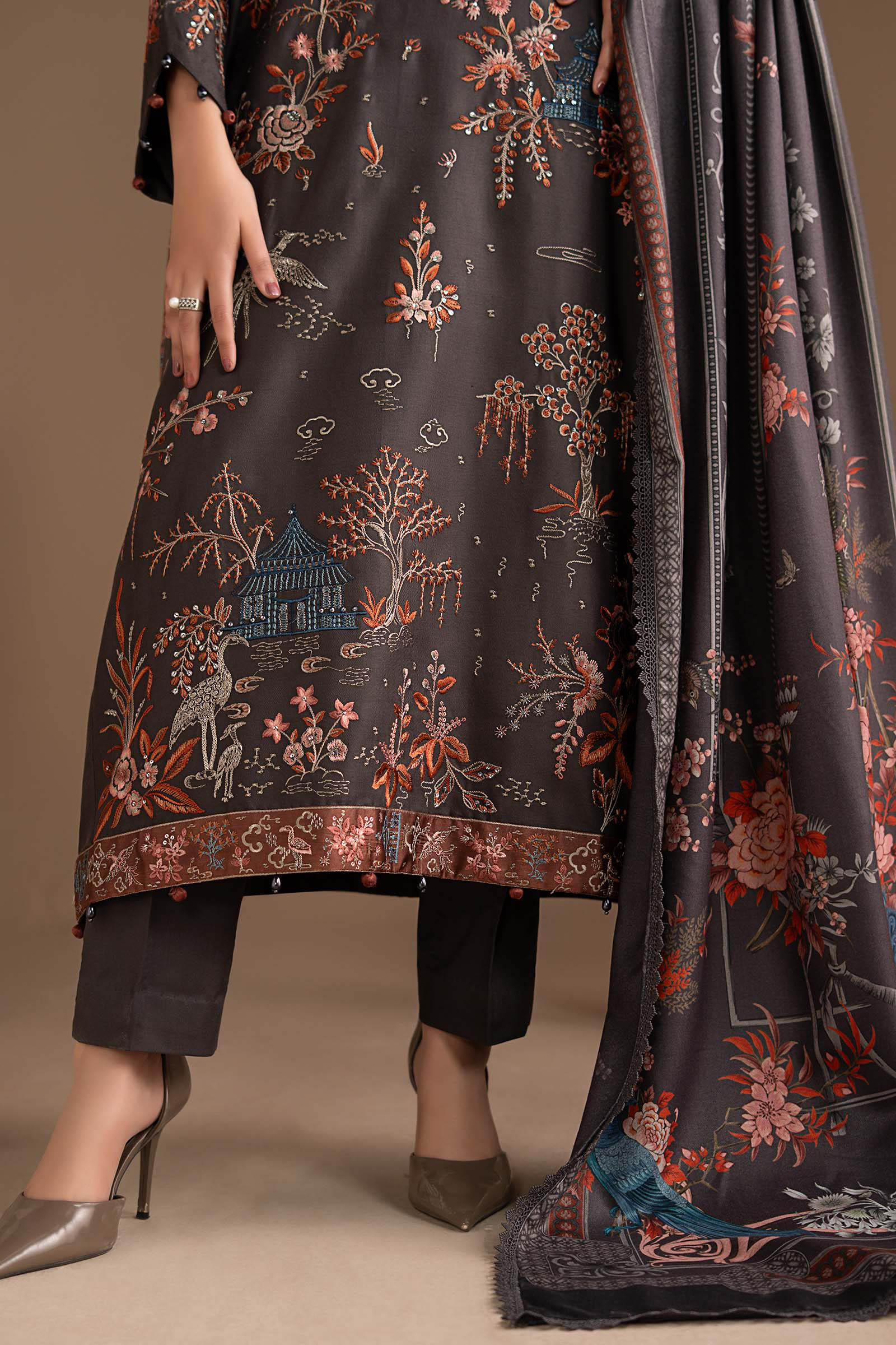 3 Piece Embroidered Twill Linen Suit