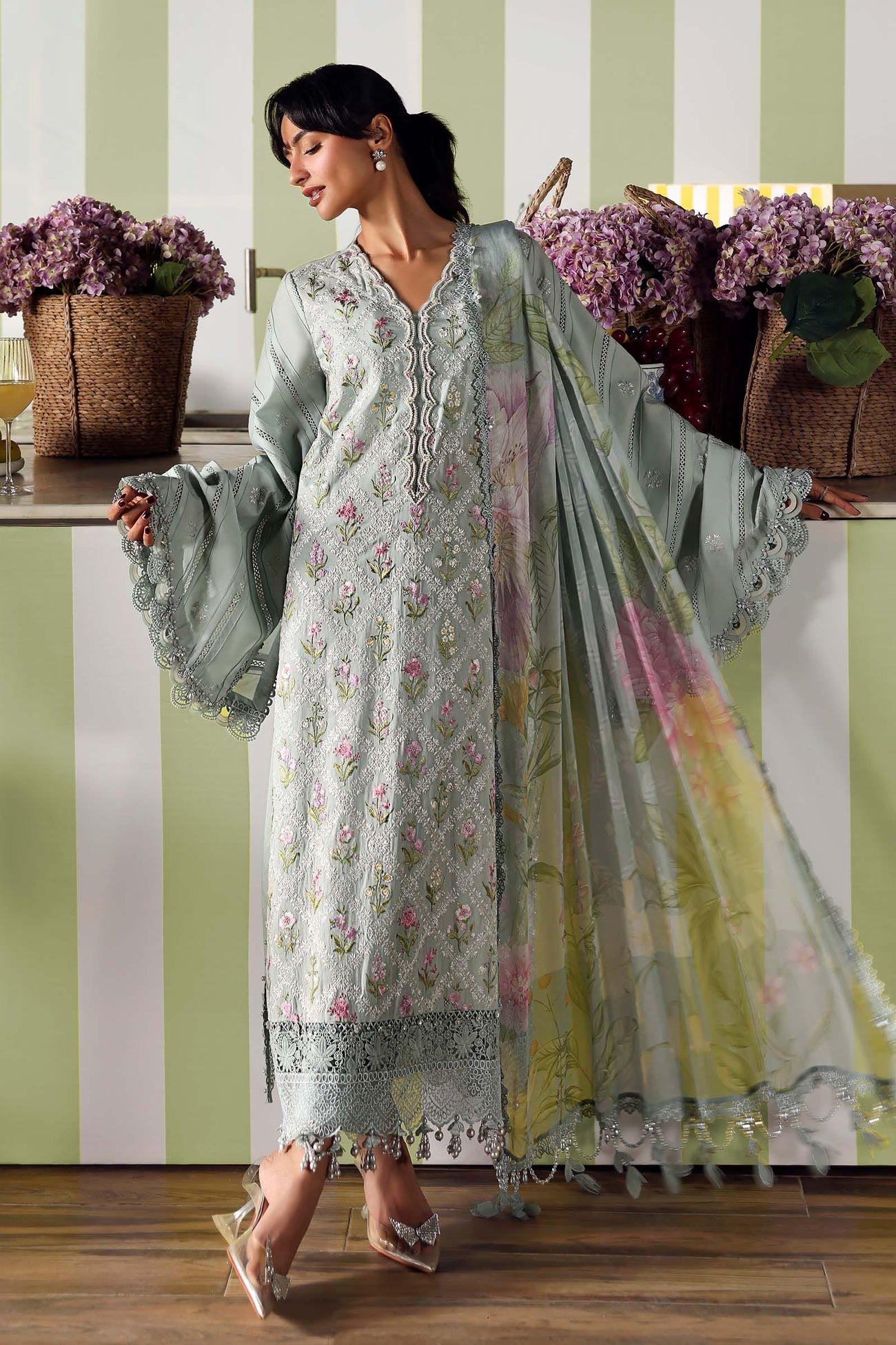 3 Piece Unstitched Embroidered Lawn Suit