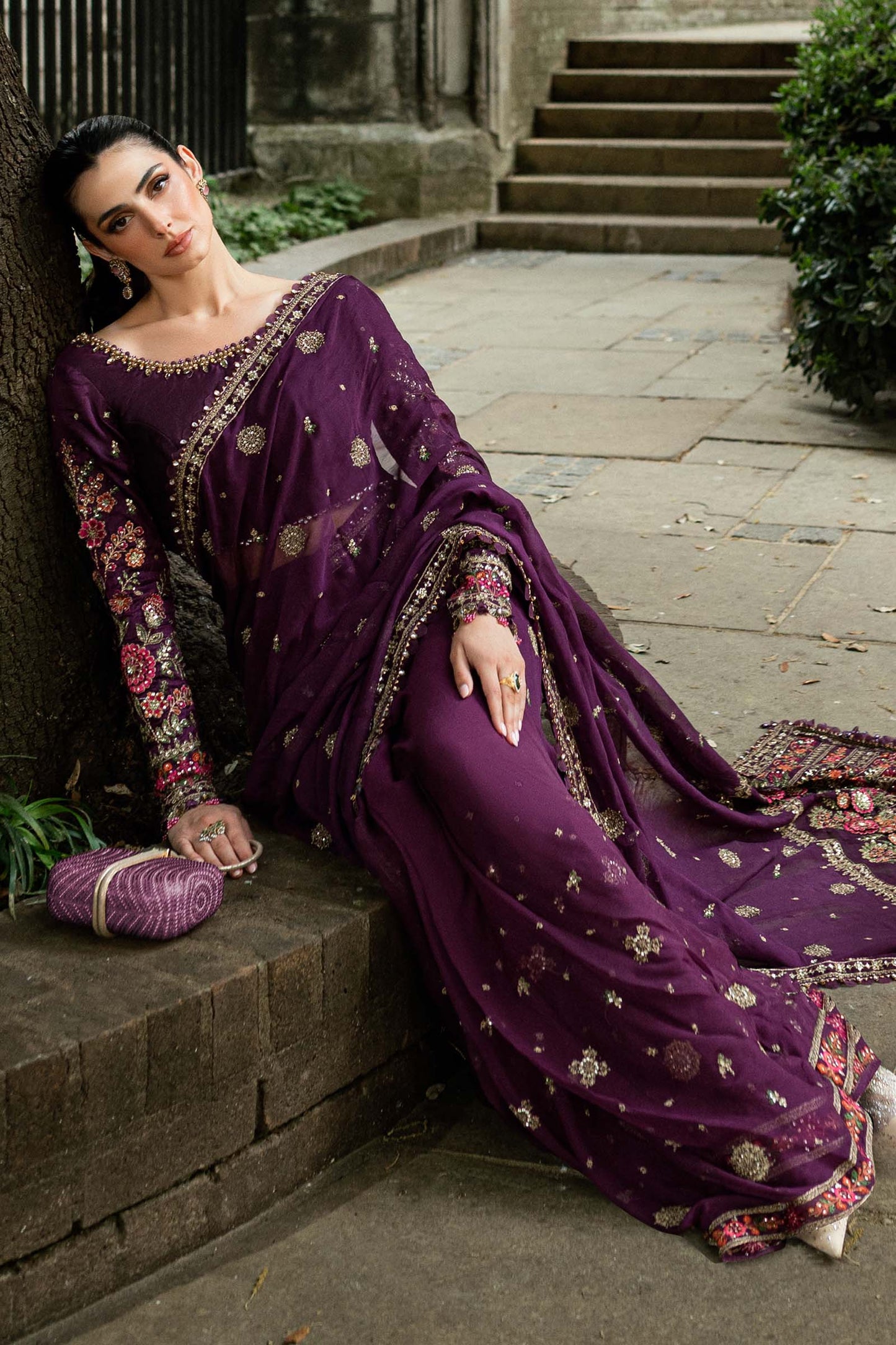 Unstitched Embroidered Chiffon Saree