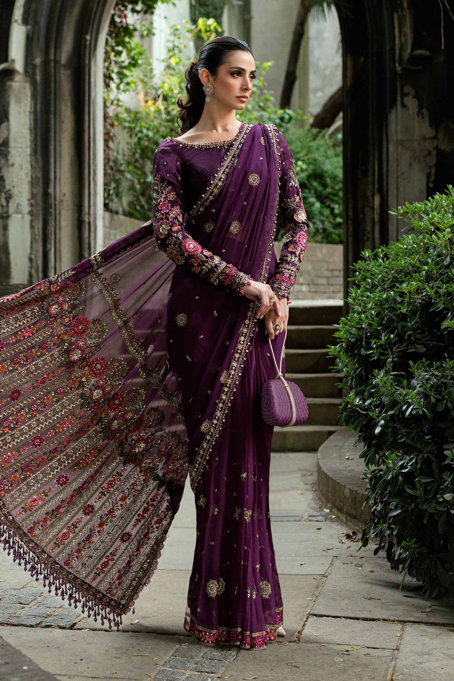 Unstitched Embroidered Chiffon Saree