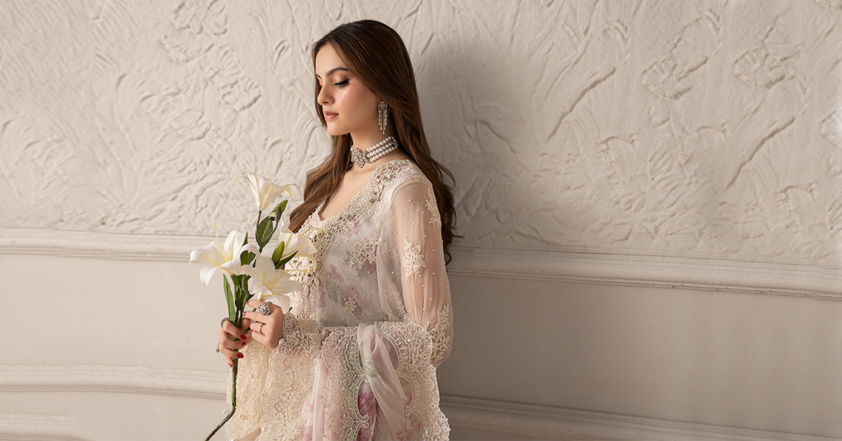 3 Piece Embroidered Chiffon Suit | MCS-25-101