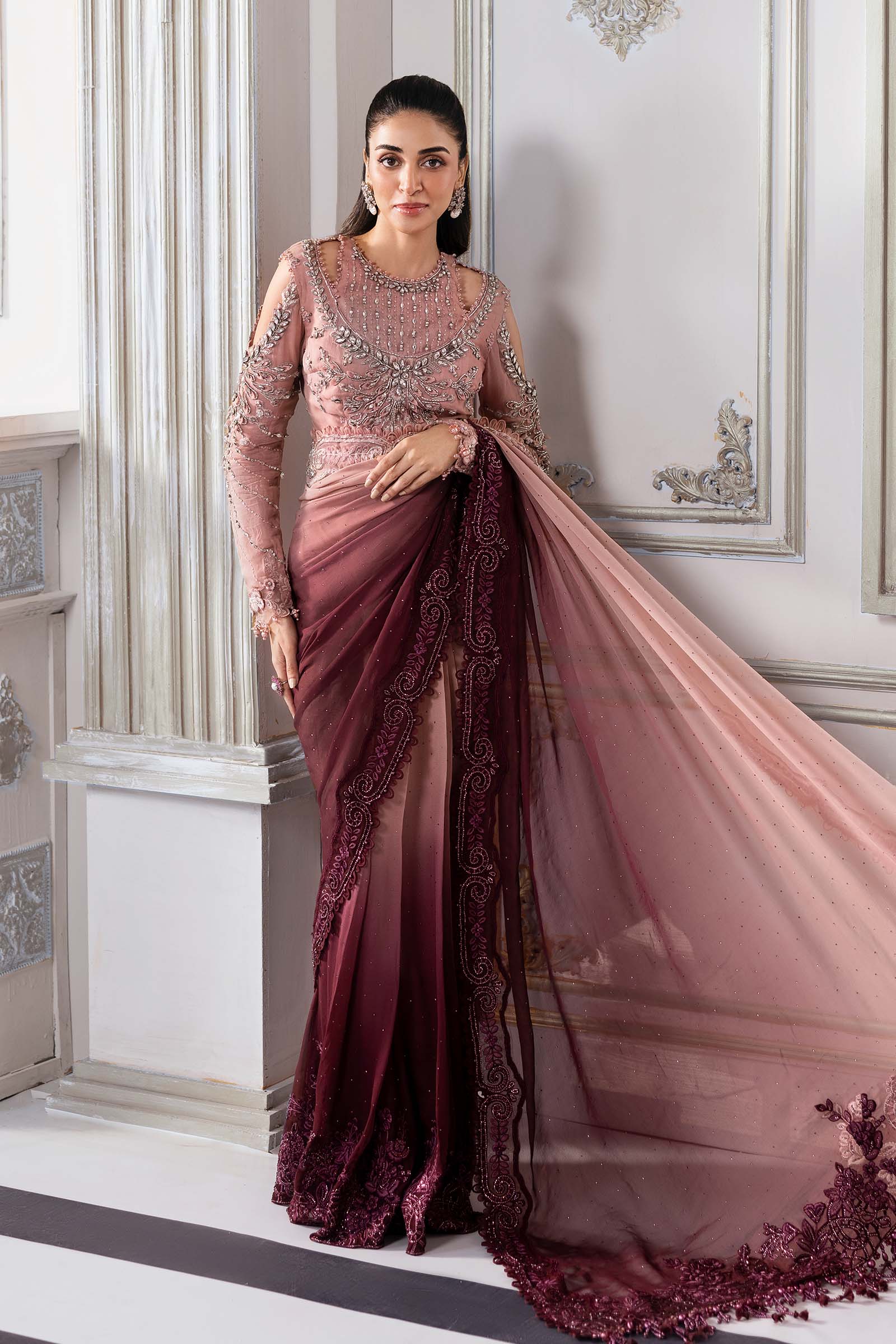 Unstitched Embroidered Chiffon Saree | BD-3001