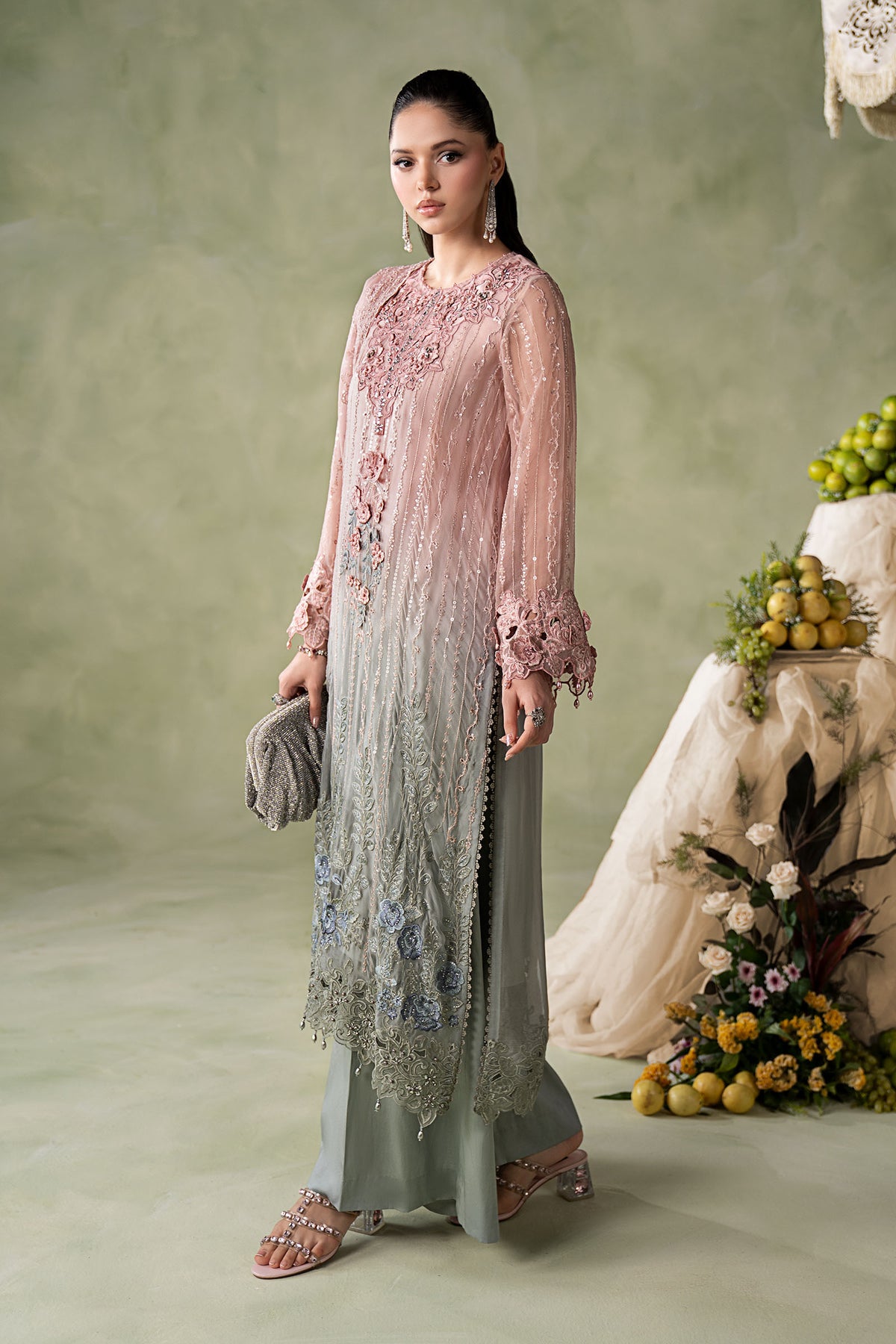 3 Piece Embroidered Chiffon Suit