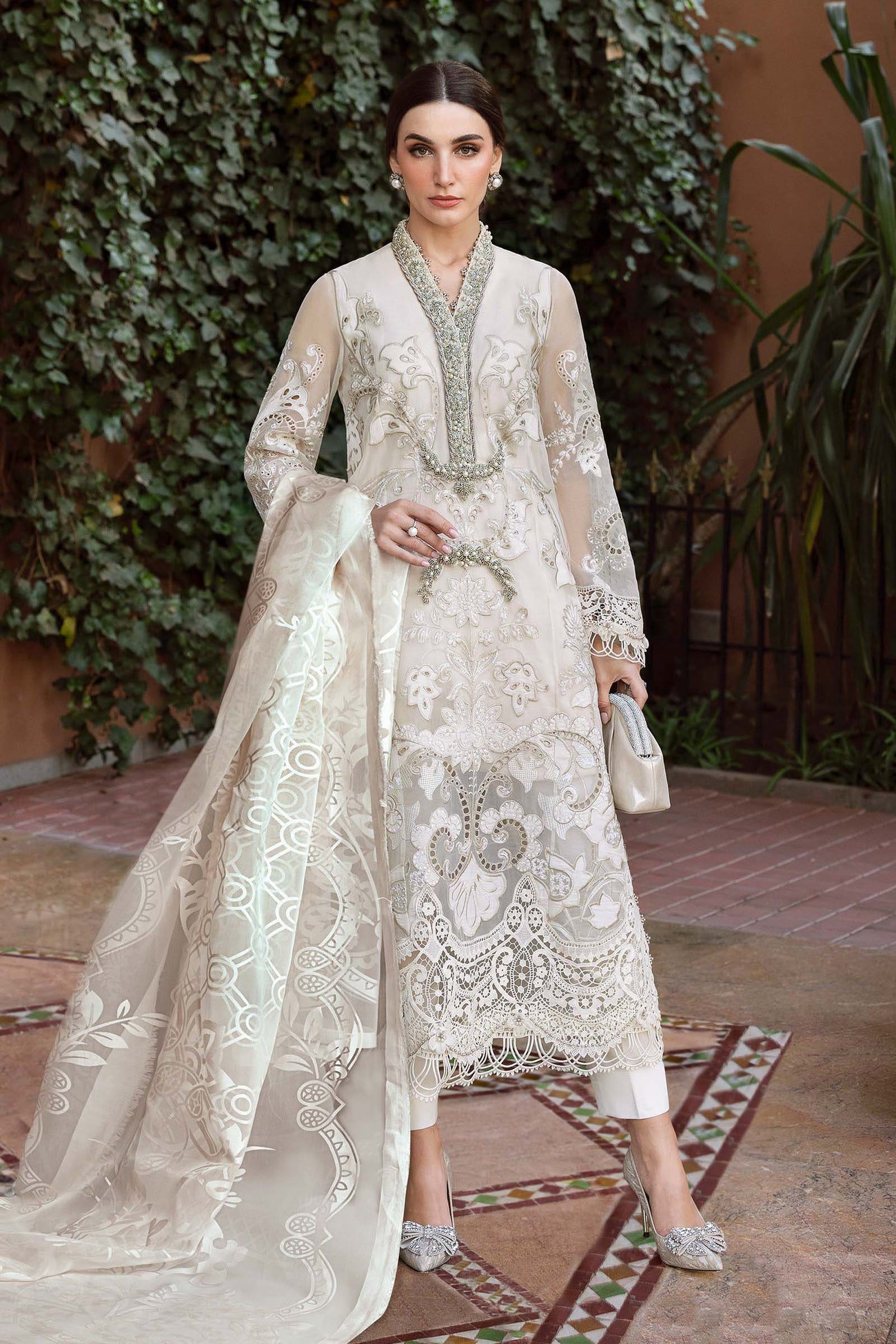 3 Piece Unstitched Embroidered Organza Suit | D-2506-A