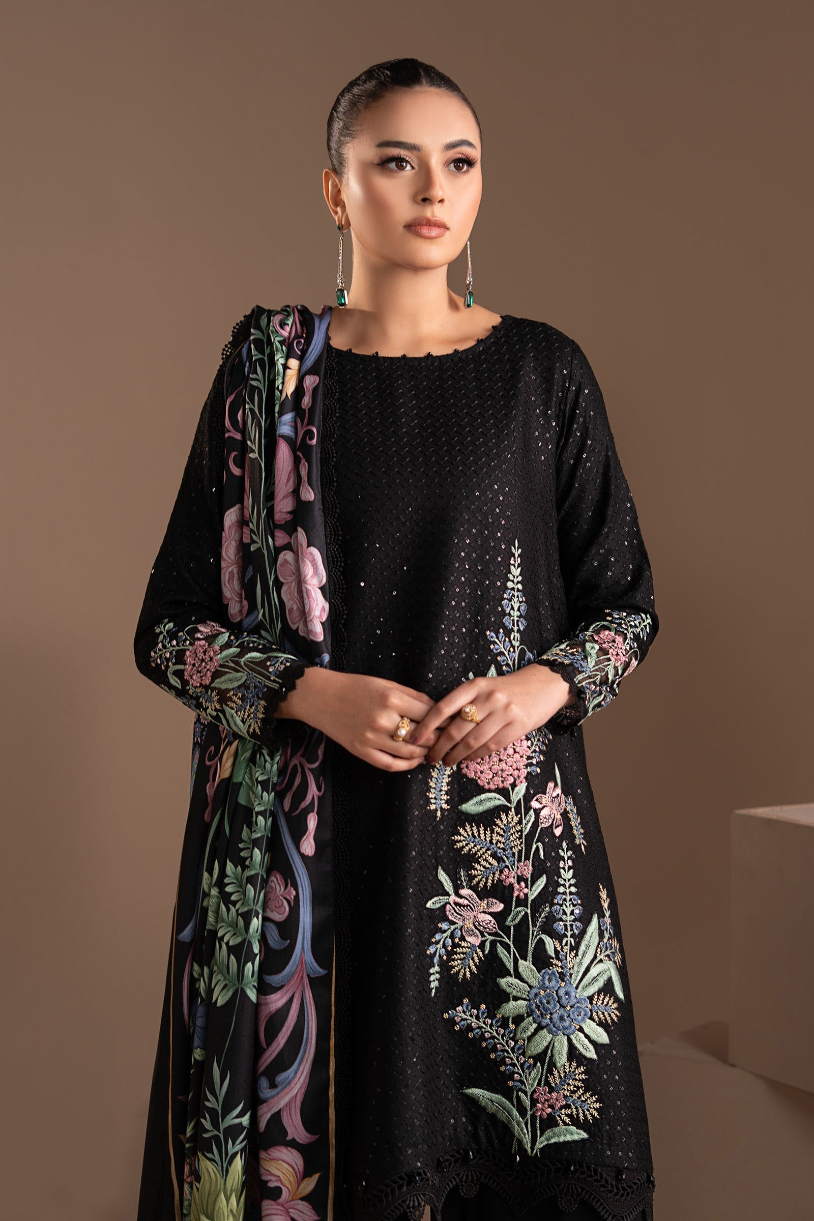 3 Piece Embroidered Twill Linen Suit