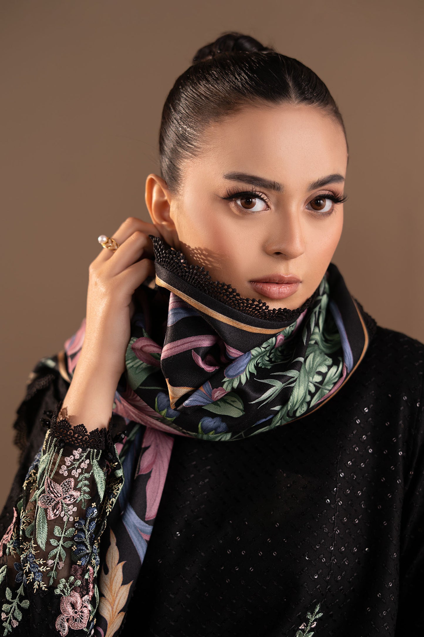 3 Piece Embroidered Twill Linen Suit