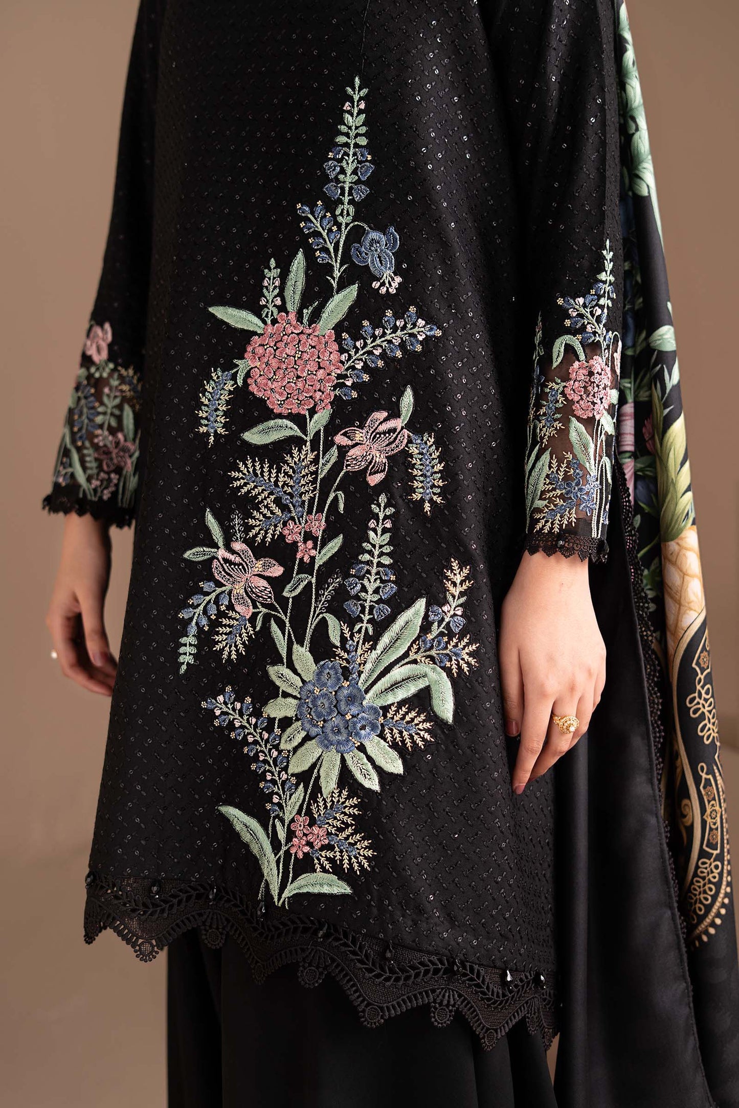 3 Piece Embroidered Twill Linen Suit