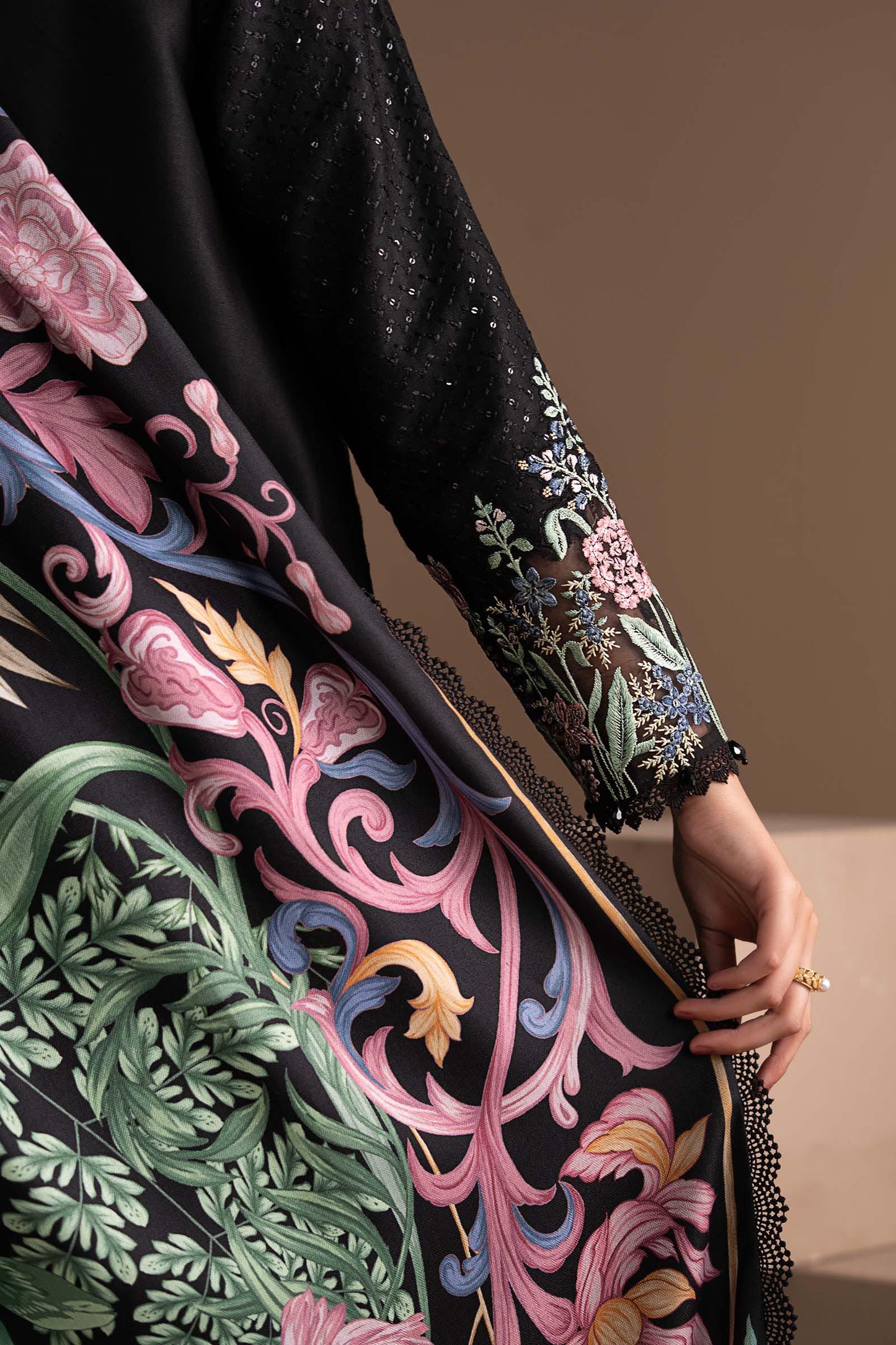 3 Piece Embroidered Twill Linen Suit