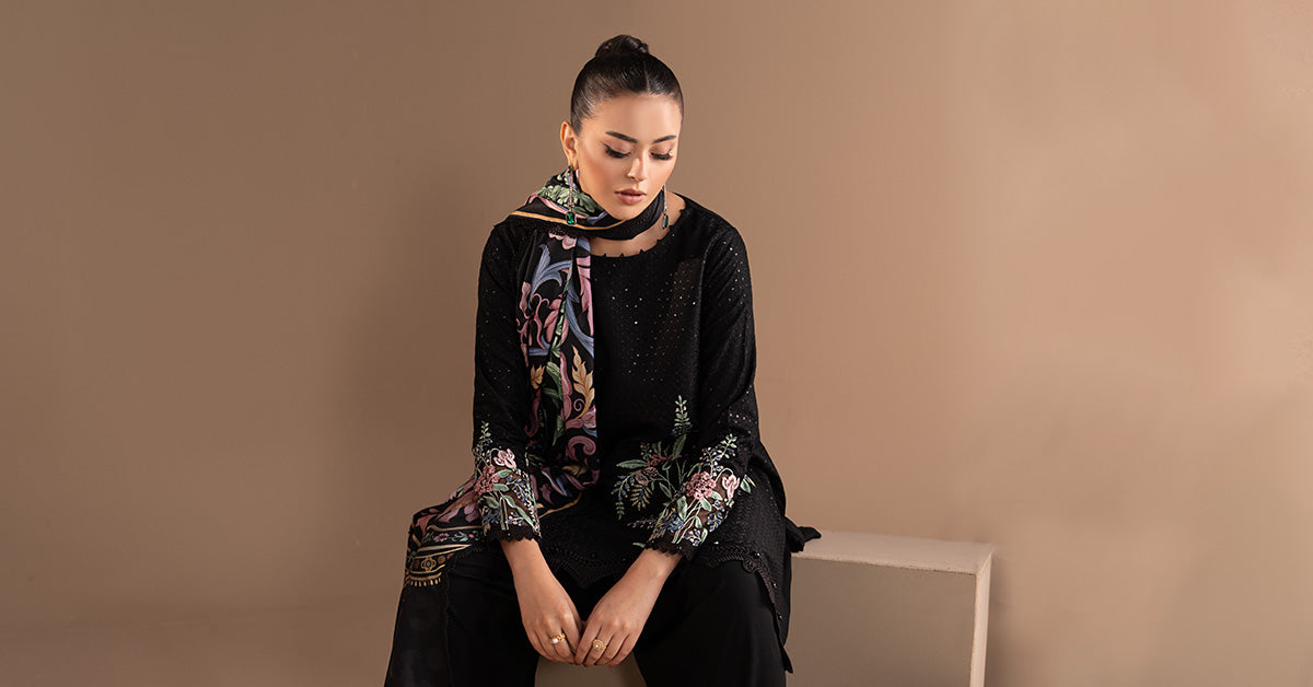 3 Piece Embroidered Twill Linen Suit