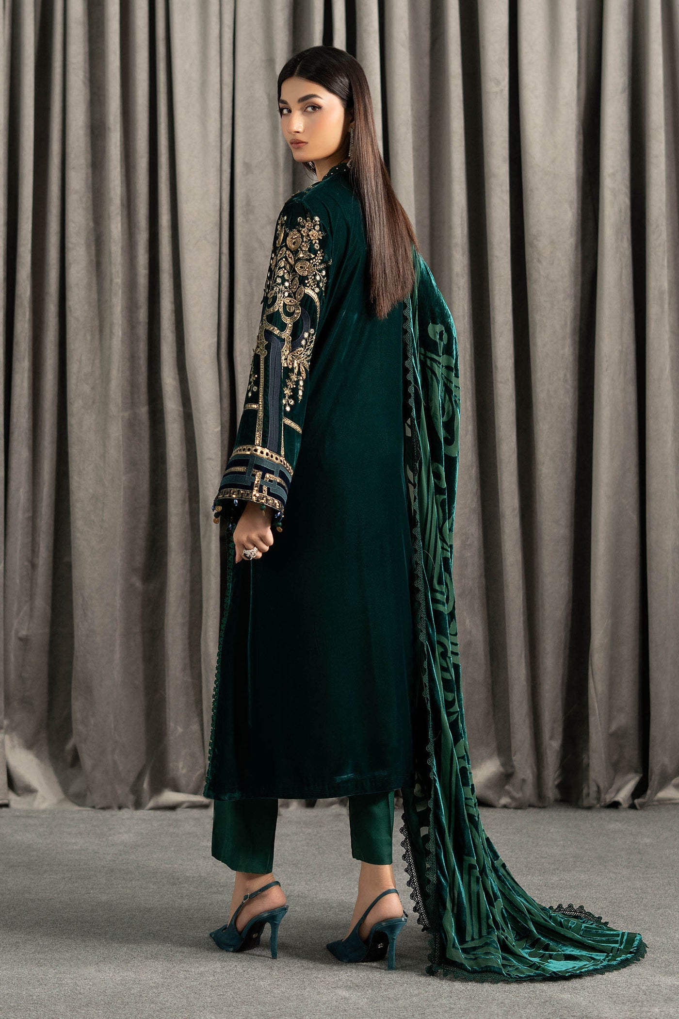 3 Piece Embroidered Velvet Suit