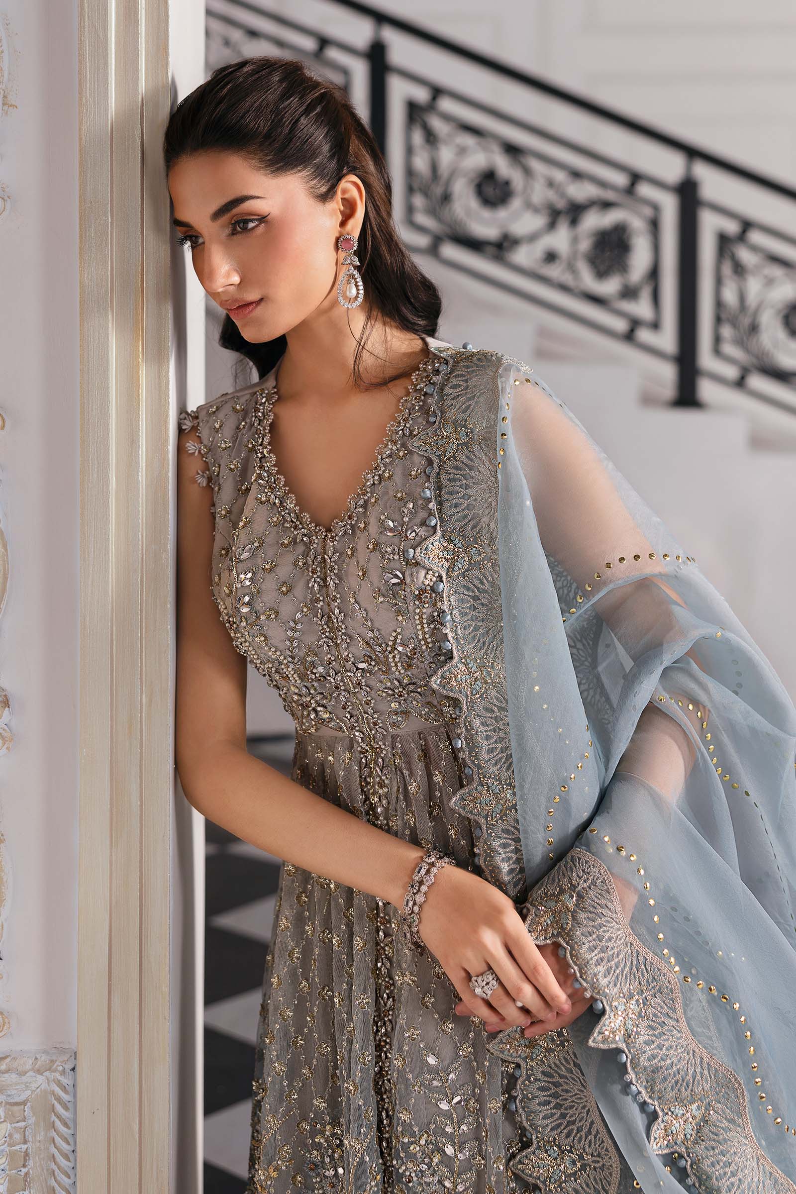 3 Piece Unstitched Embroidered Net Suit | BD-3002