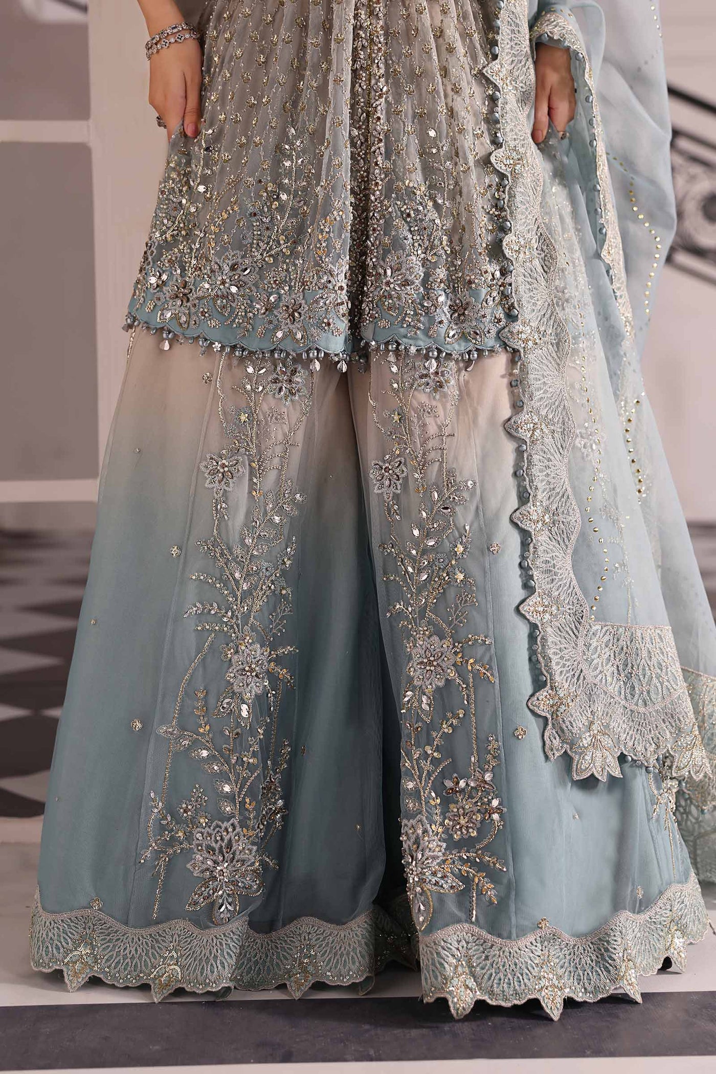 3 Piece Unstitched Embroidered Net Suit | BD-3002