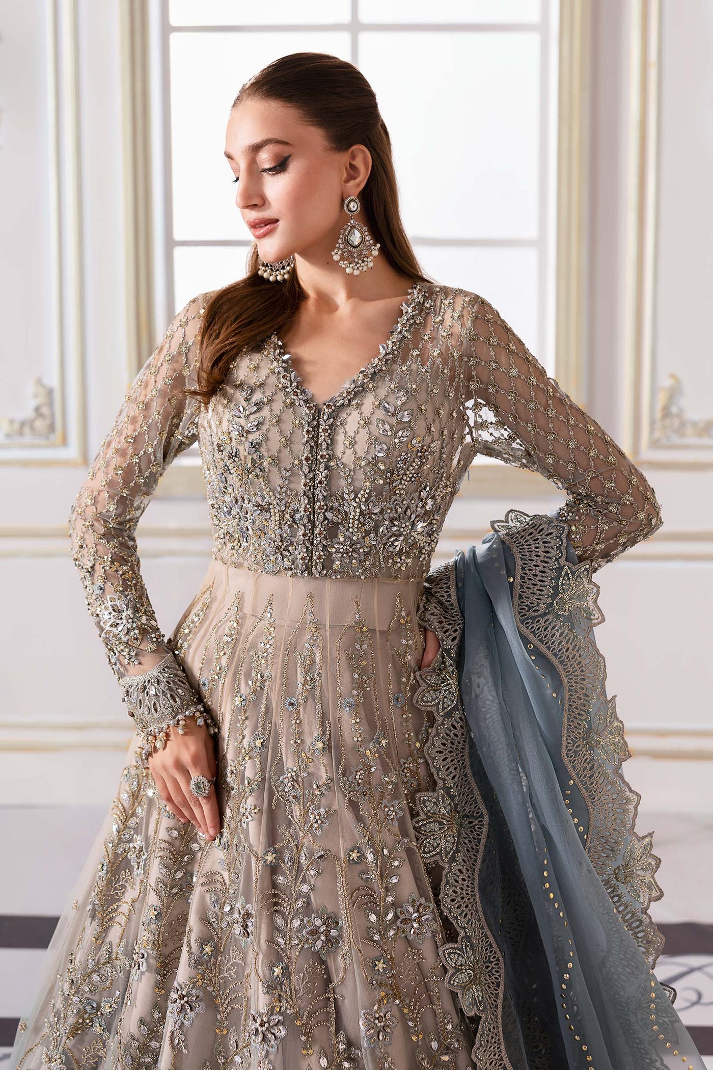 3 Piece Unstitched Embroidered Net Suit | BD-3002