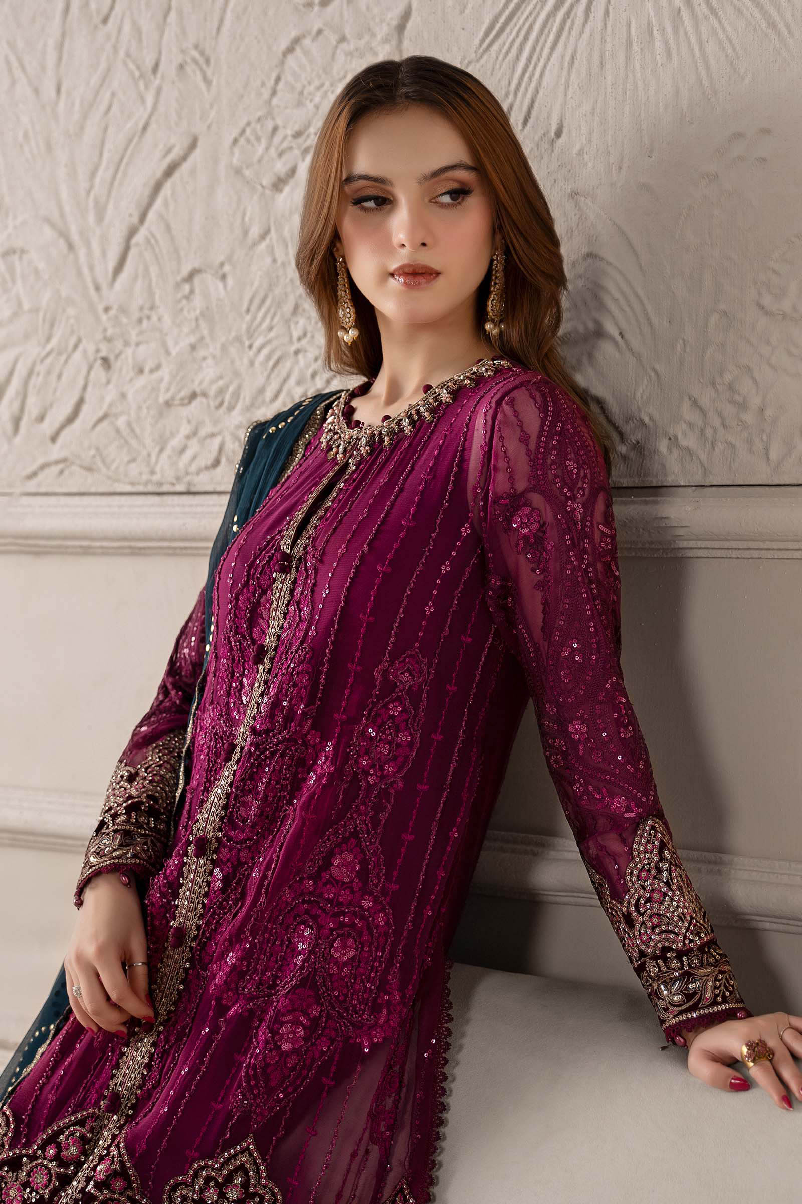 3 Piece Embroidered Chiffon Suit | MCS-25-102