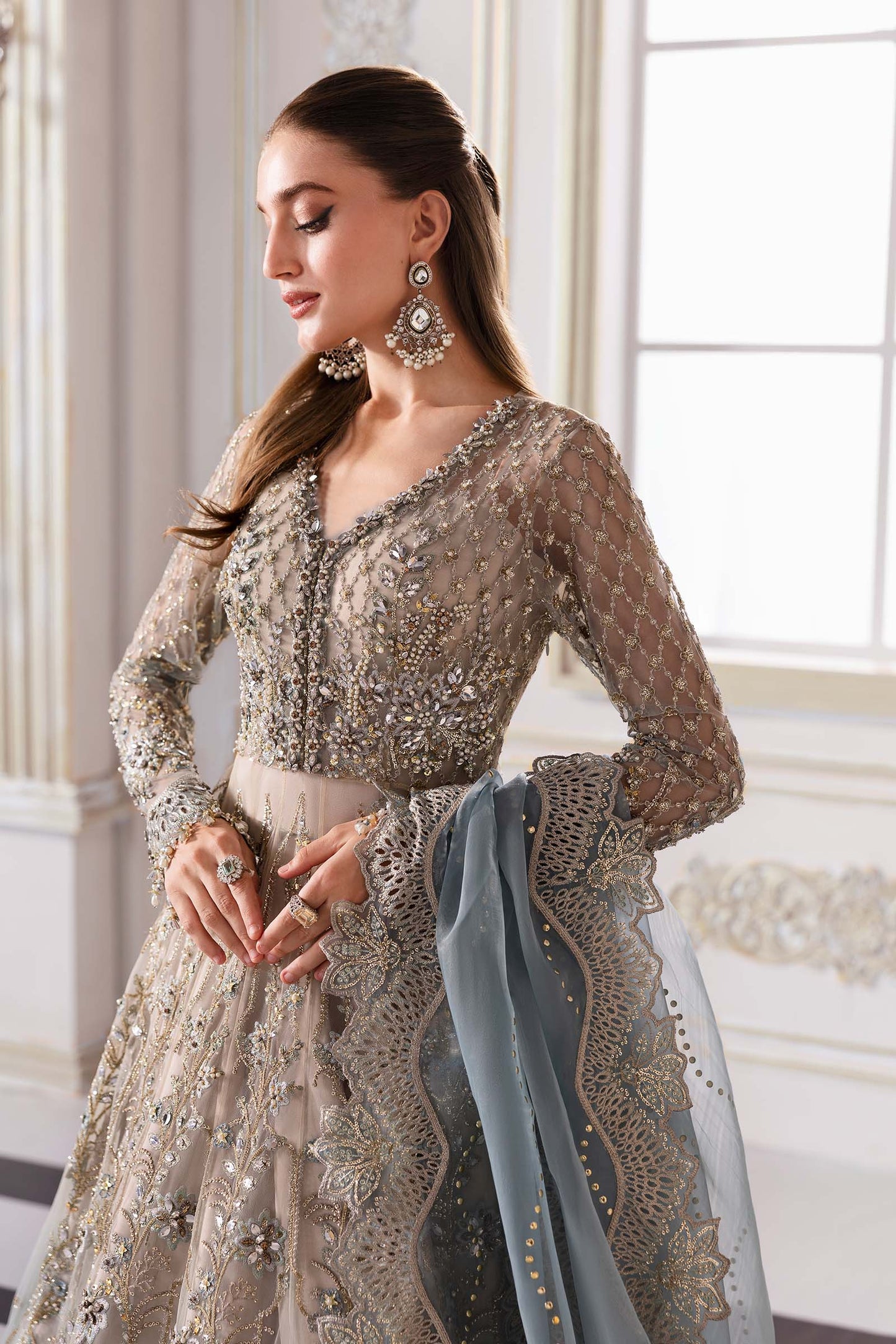 3 Piece Unstitched Embroidered Net Suit | BD-3002